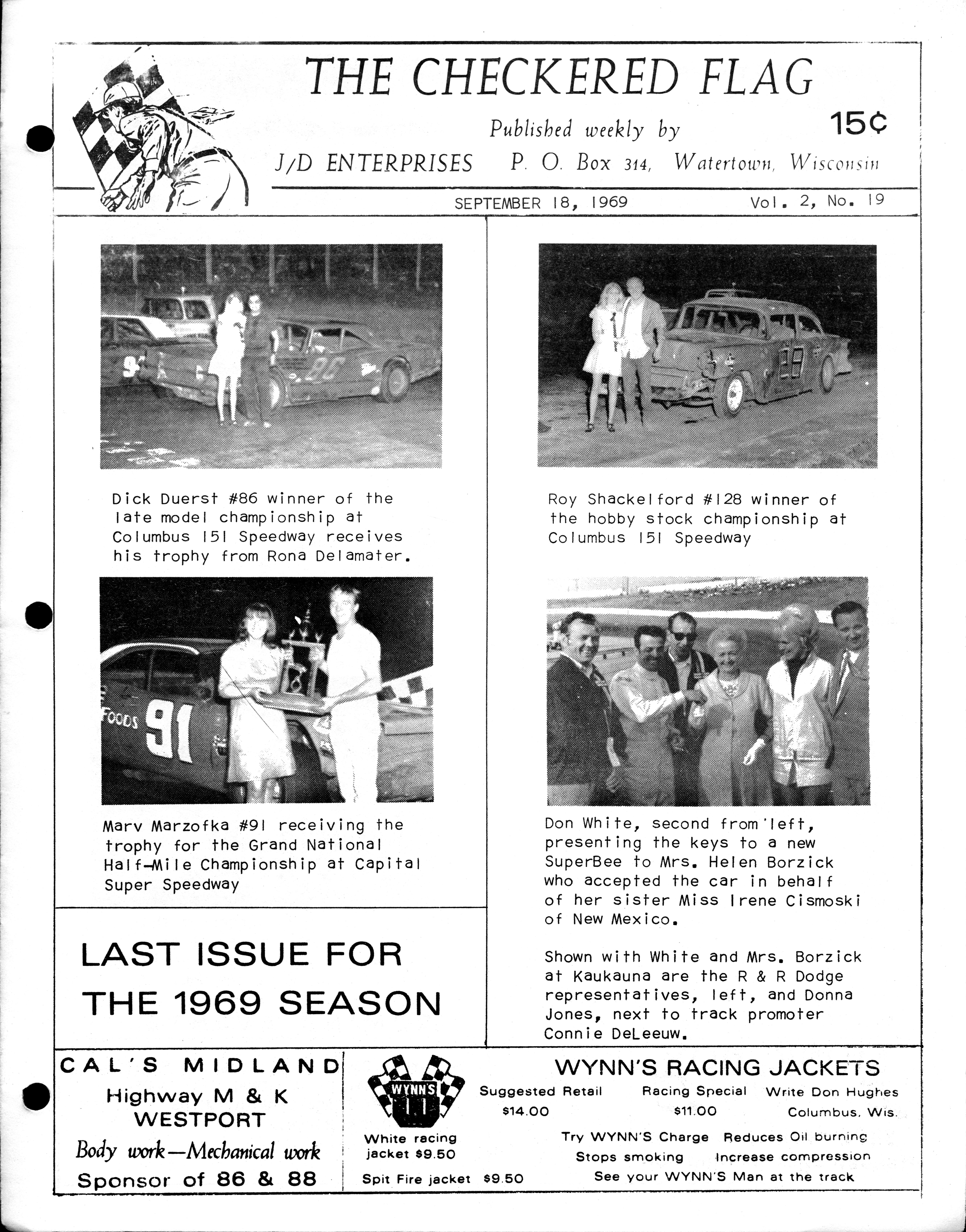Checkered Flag Racing News Checkered Flag Racing News - 1969-09-18
