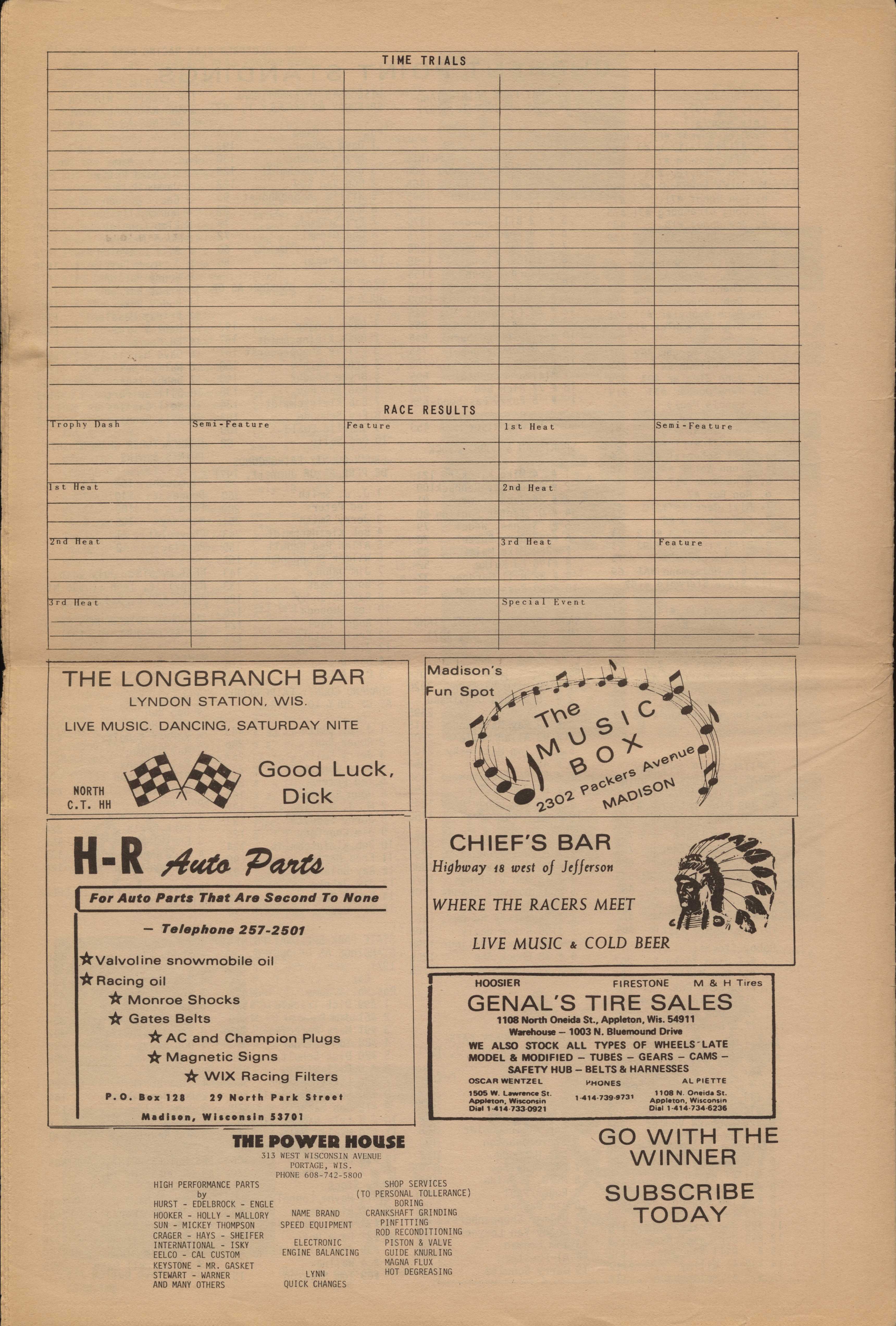Checkered Flag Racing News July 22, 1971 back cover