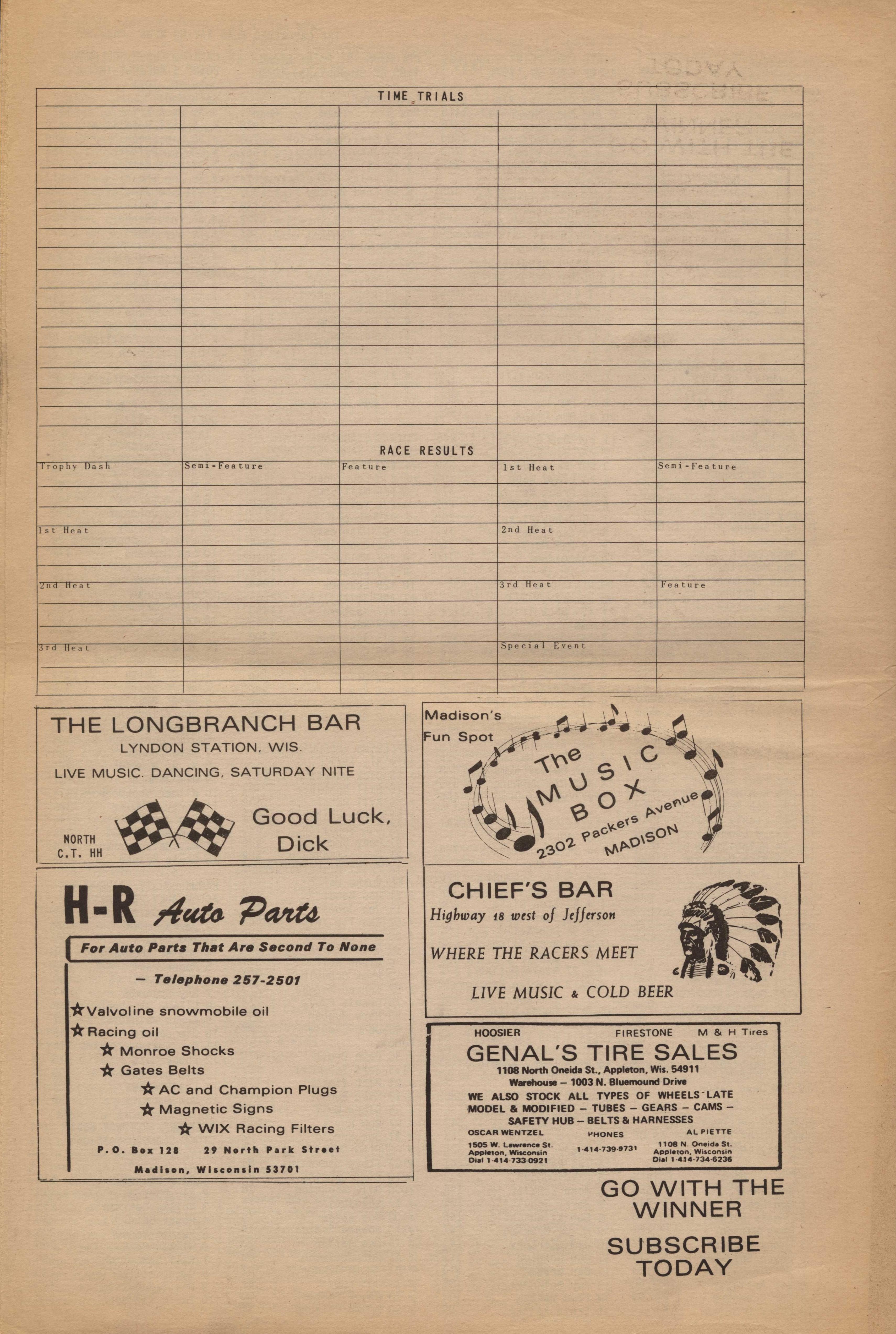 Checkered Flag Racing News August 5, 1971 back cover