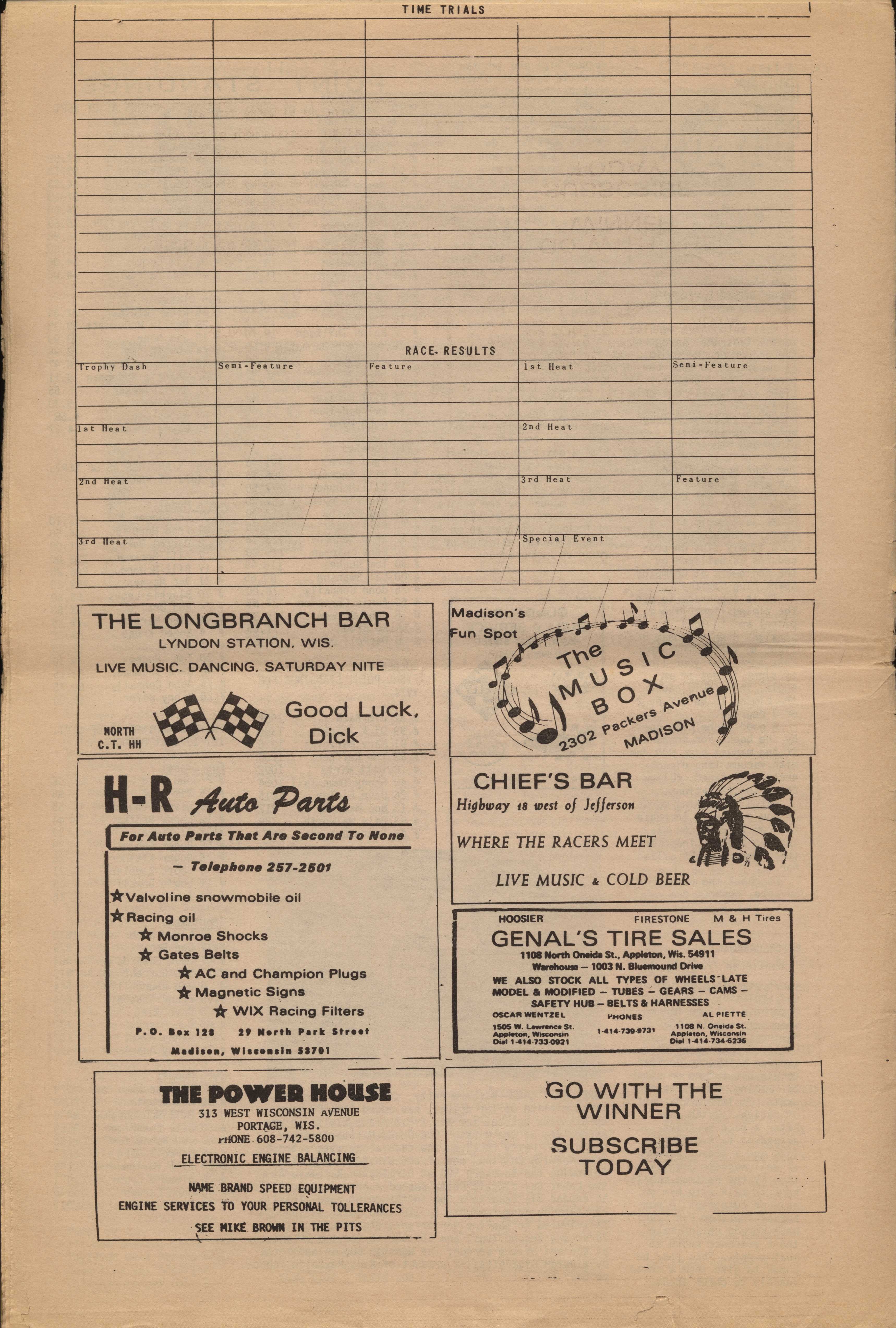 Checkered Flag Racing News September 16, 1971 back cover