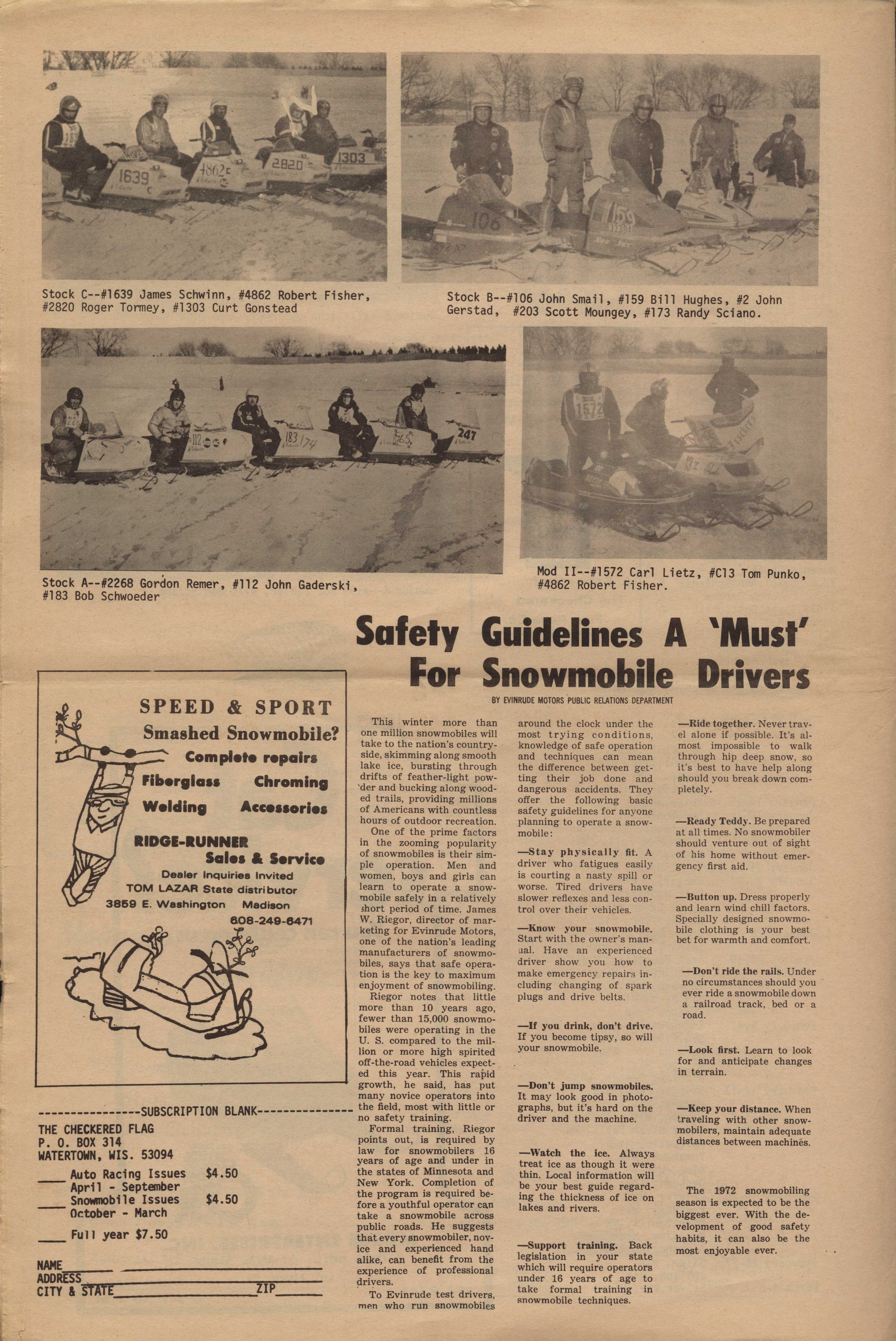 Checkered Flag Racing News January 6, 1972 back cover