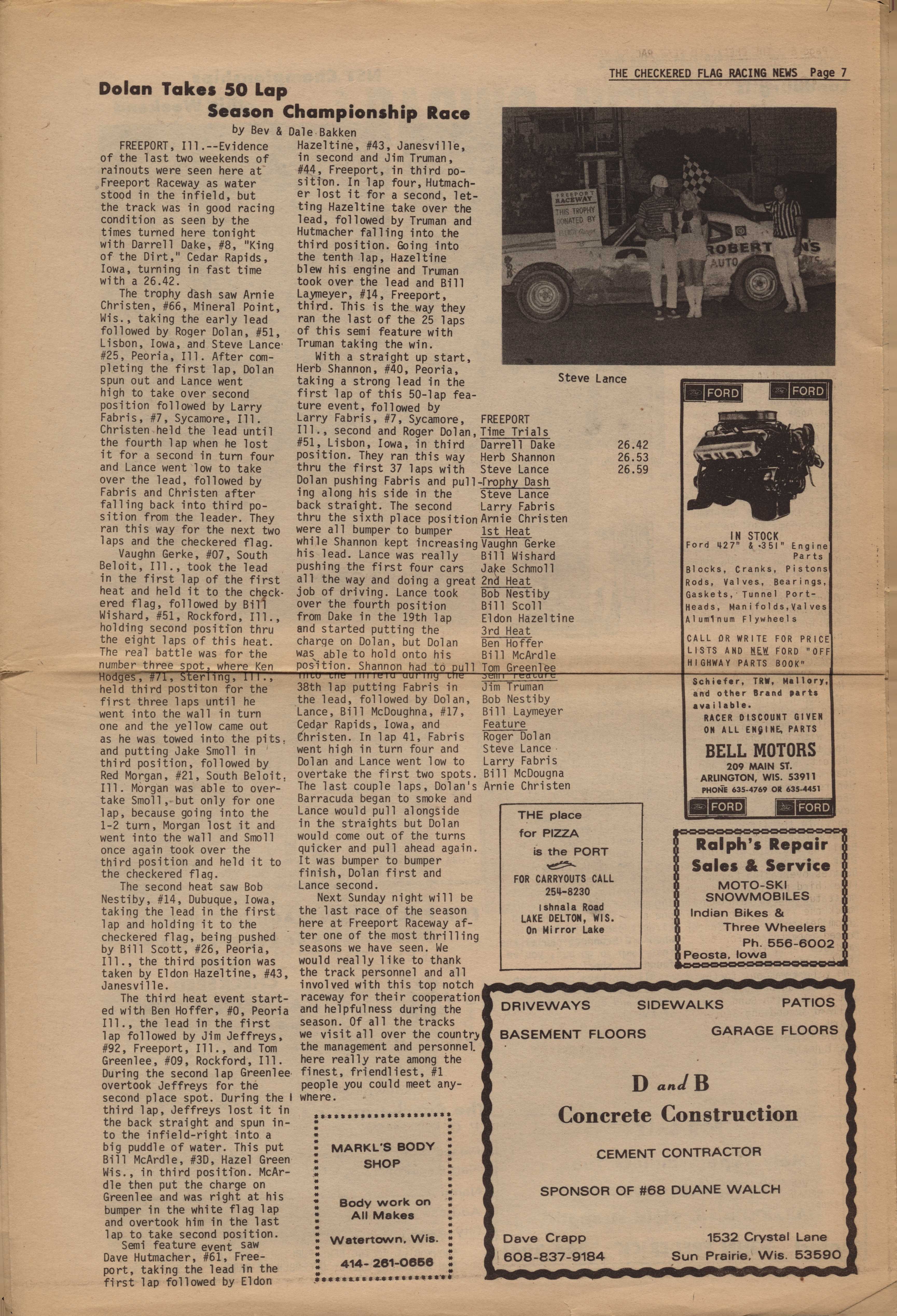 Checkered Flag Racing News September 27, 1972 back cover
