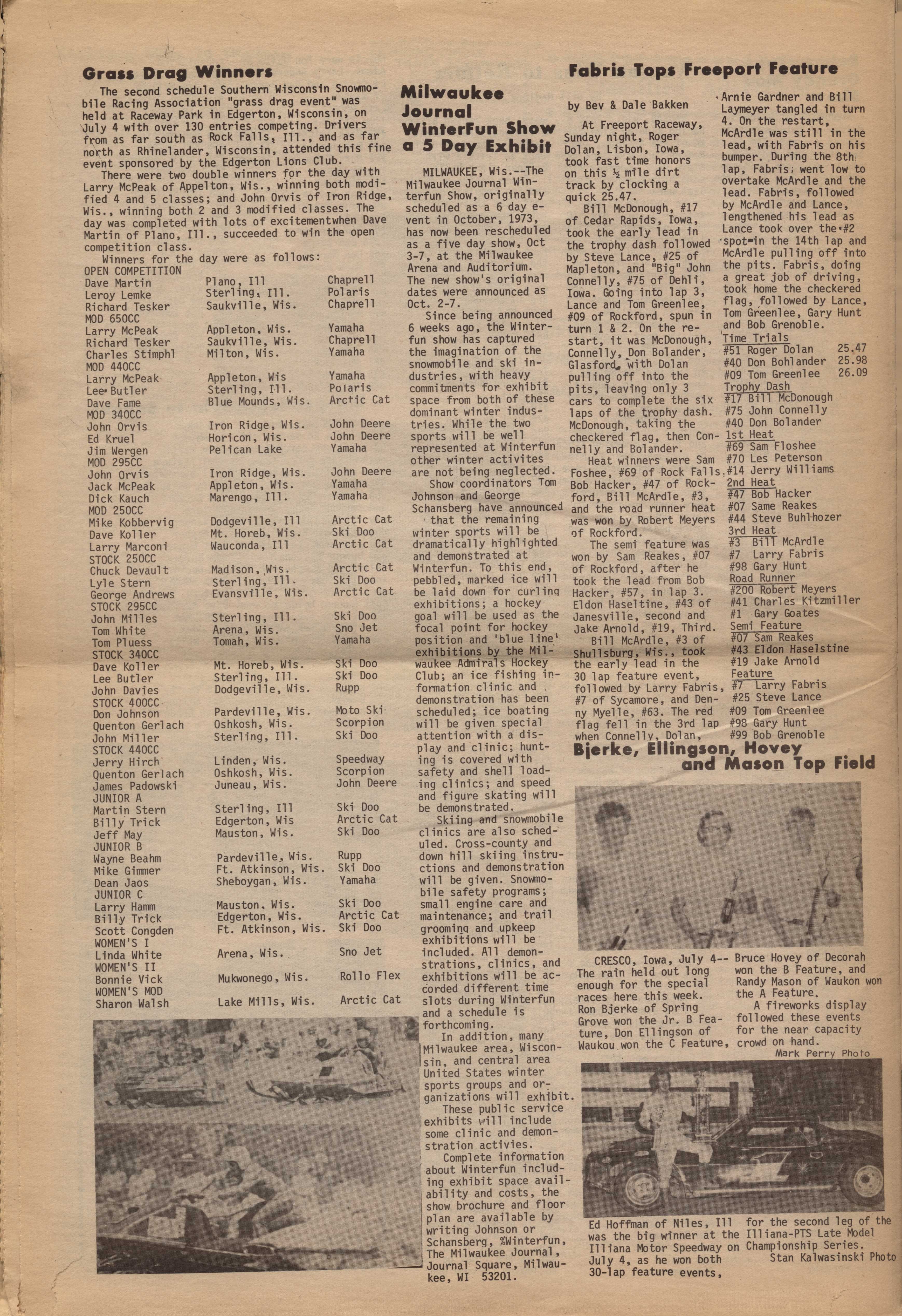 Checkered Flag Racing News July 11, 1973 back cover