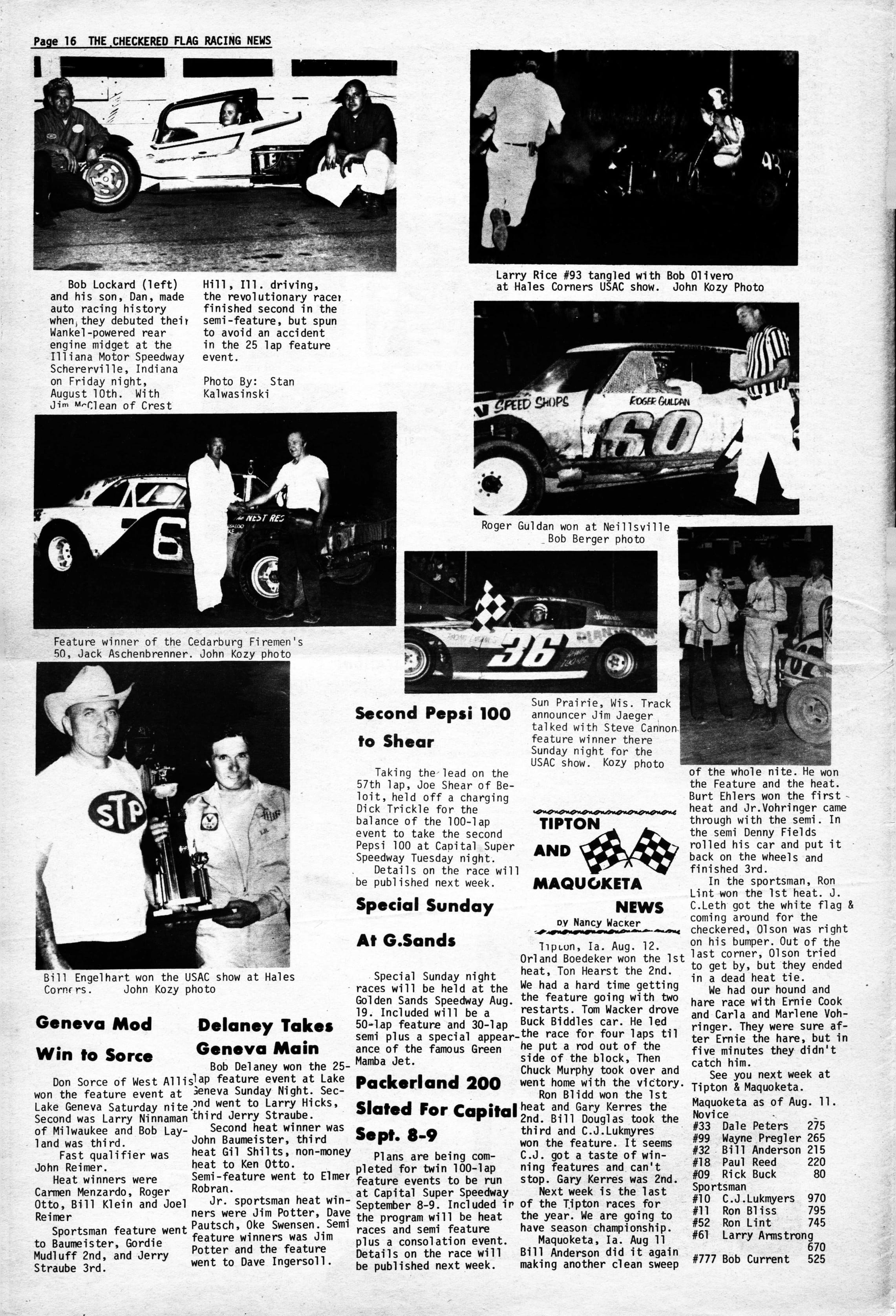 Checkered Flag Racing News August 15, 1973 back cover