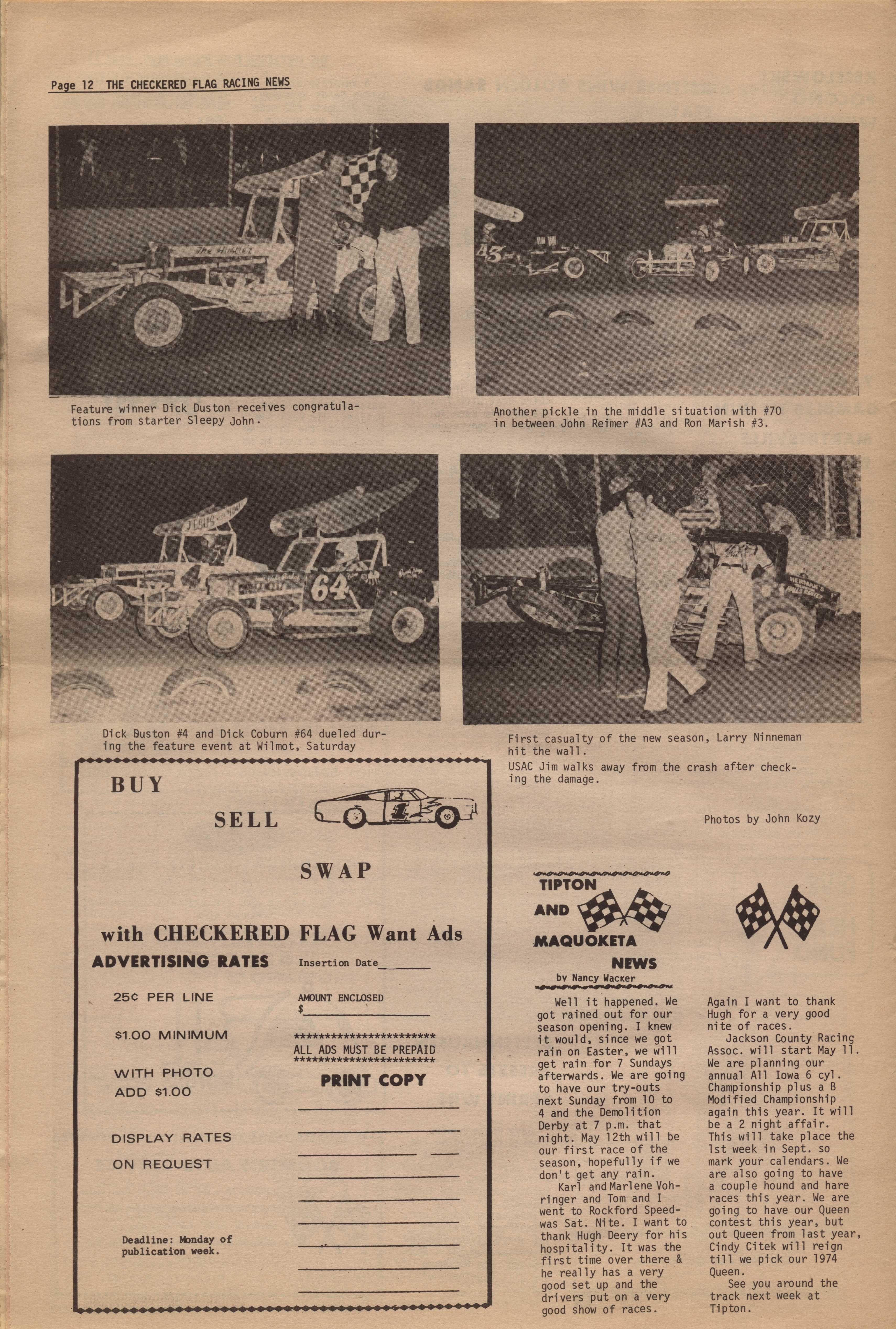 Checkered Flag Racing News May 1, 1974 back cover