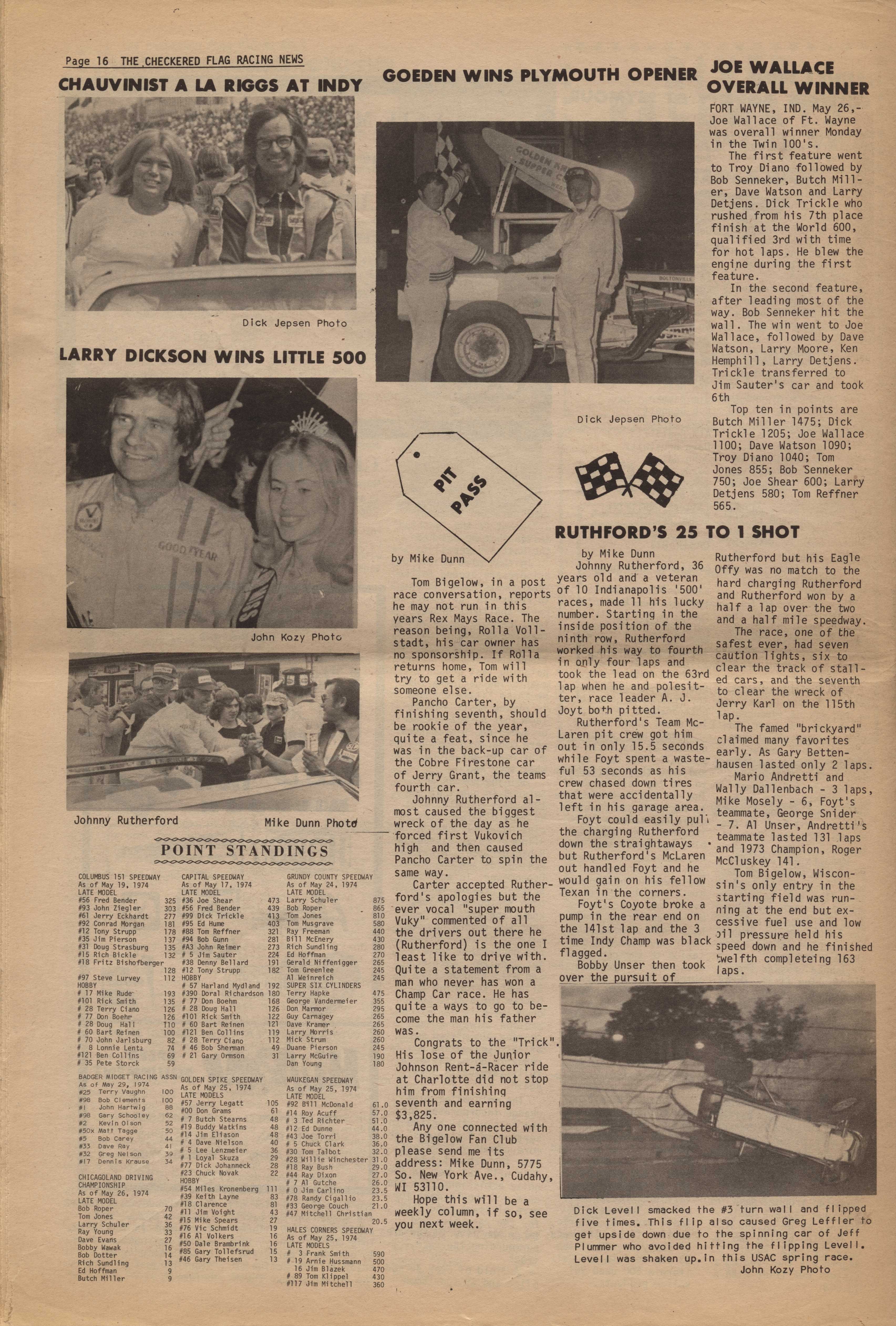 Checkered Flag Racing News May 29, 1974 back cover
