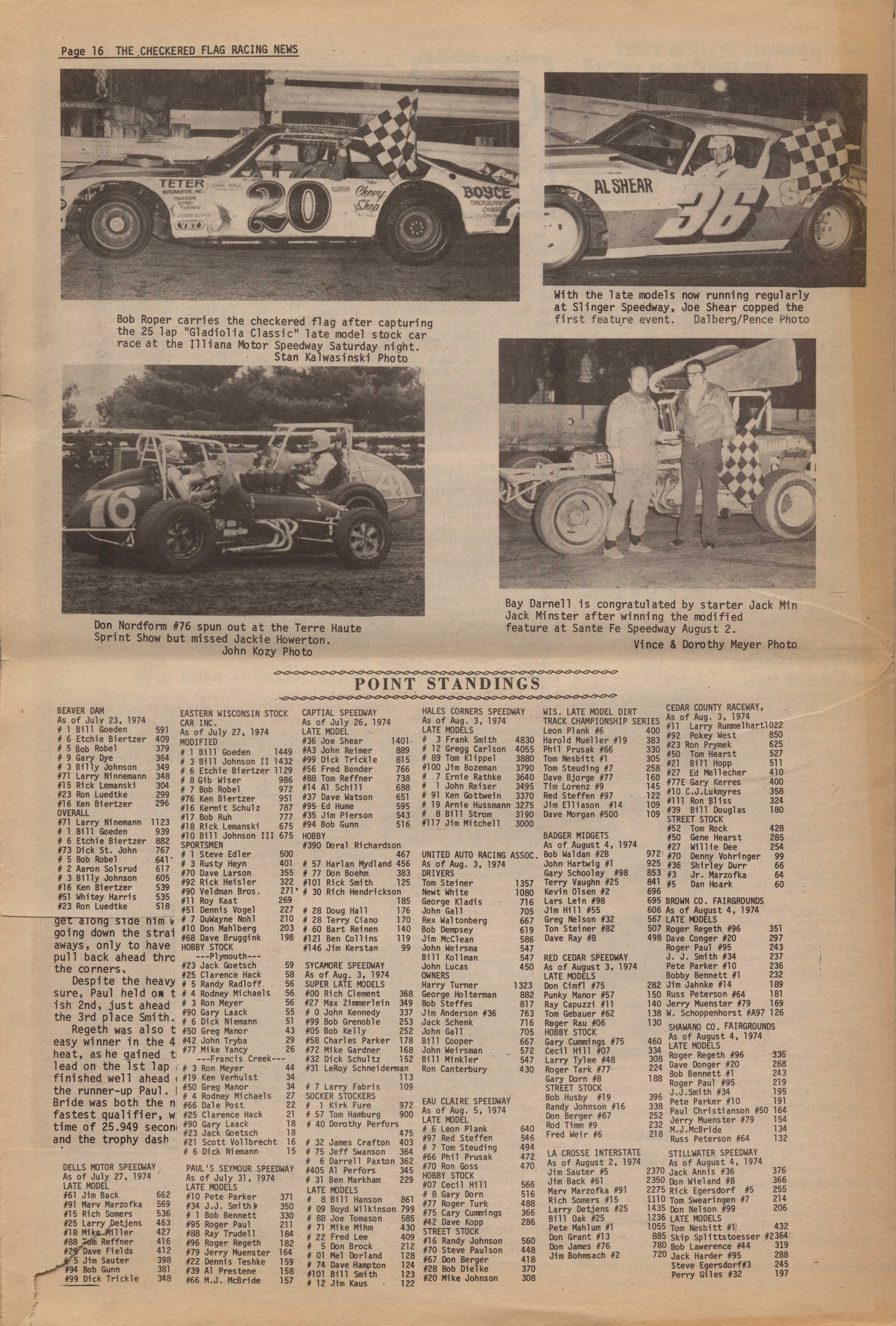 Checkered Flag Racing News August 7, 1974 back cover