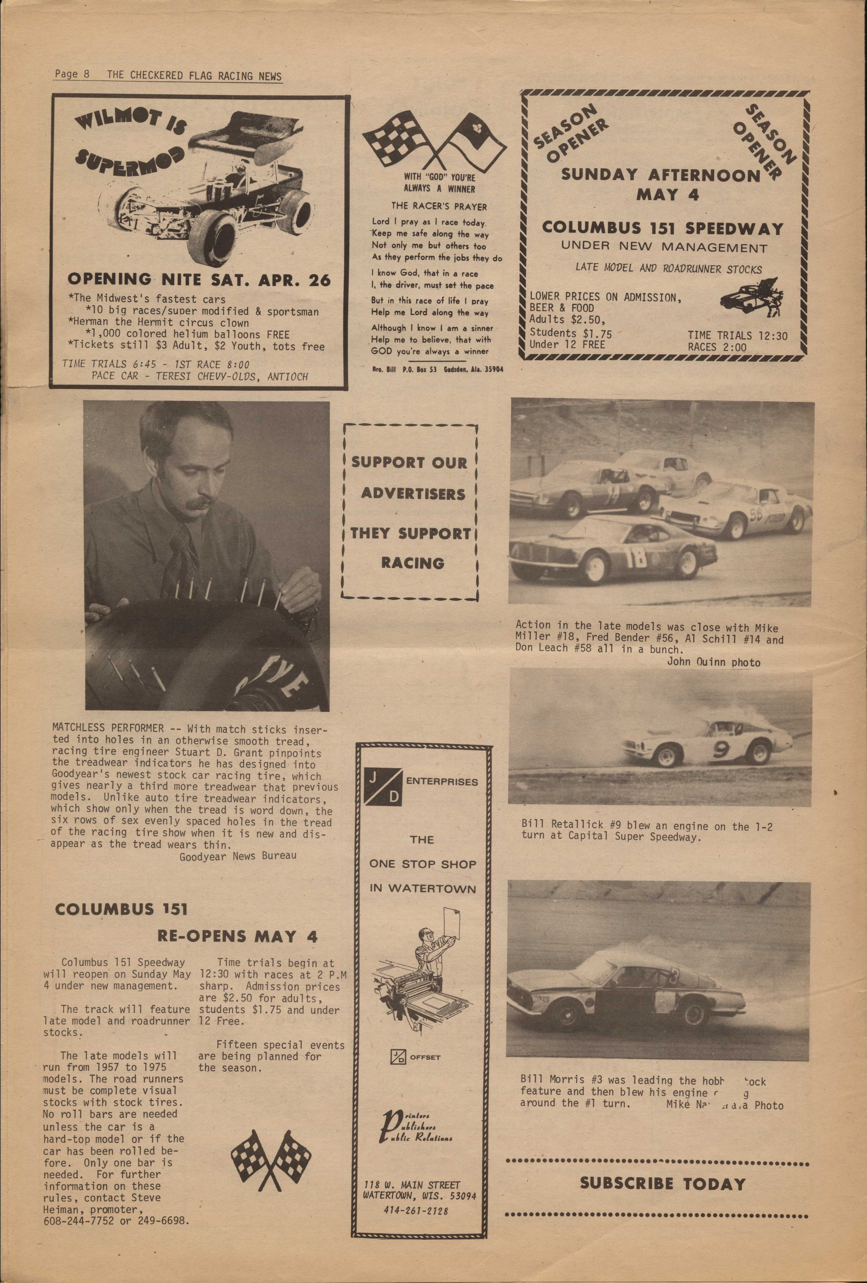 Checkered Flag Racing News April 23, 1975 back cover