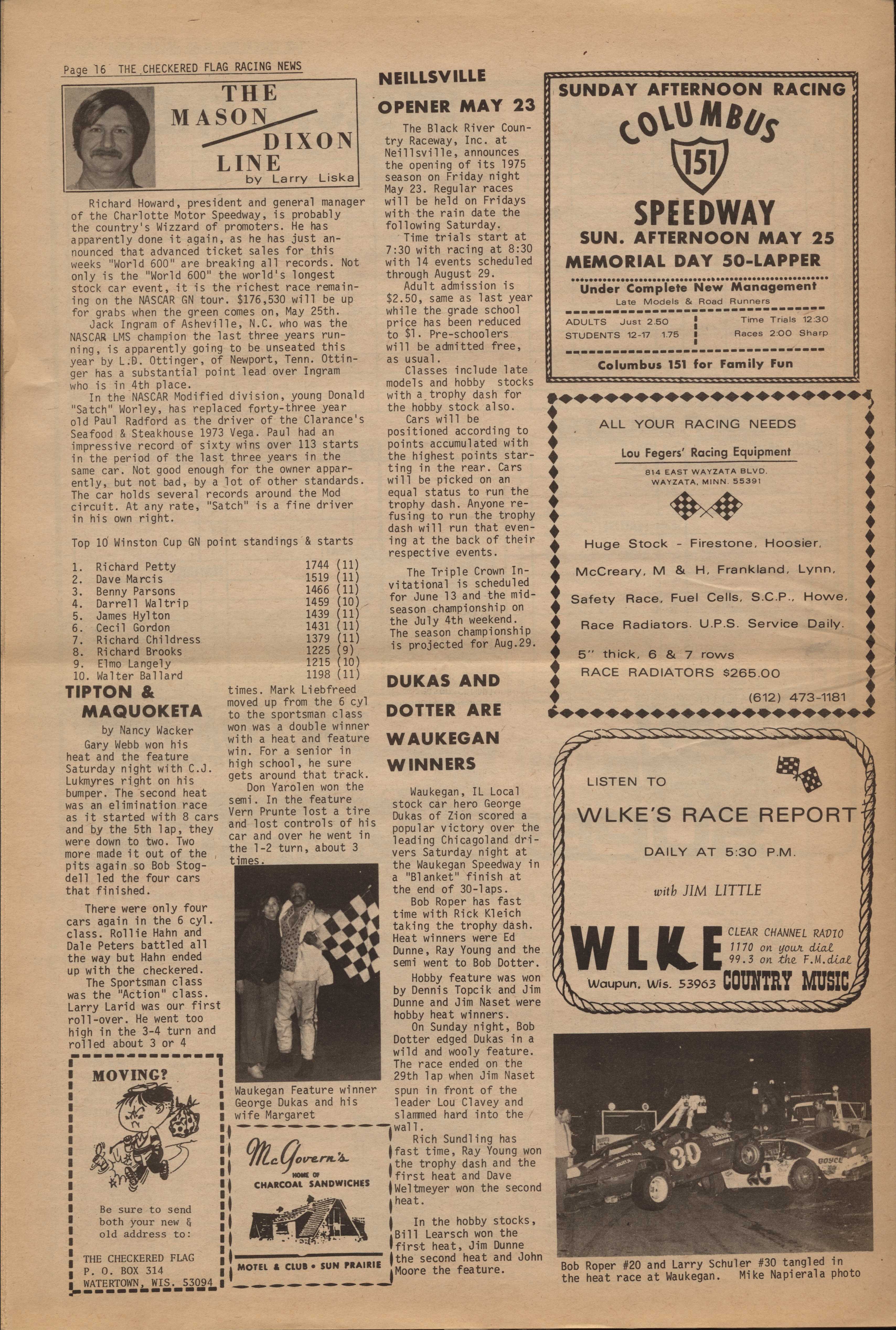 Checkered Flag Racing News May 21, 1975 back cover