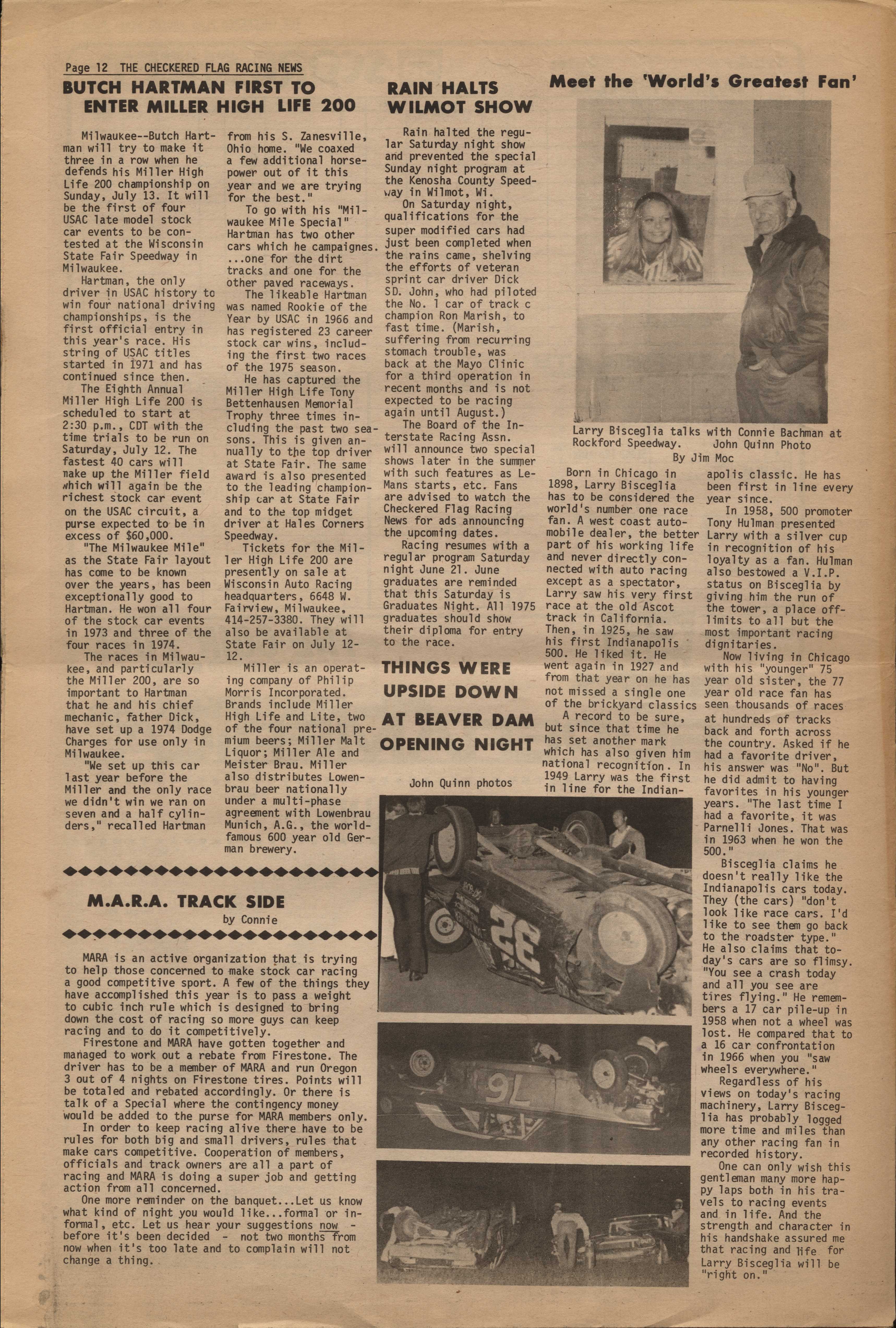 Checkered Flag Racing News June 18, 1975 back cover