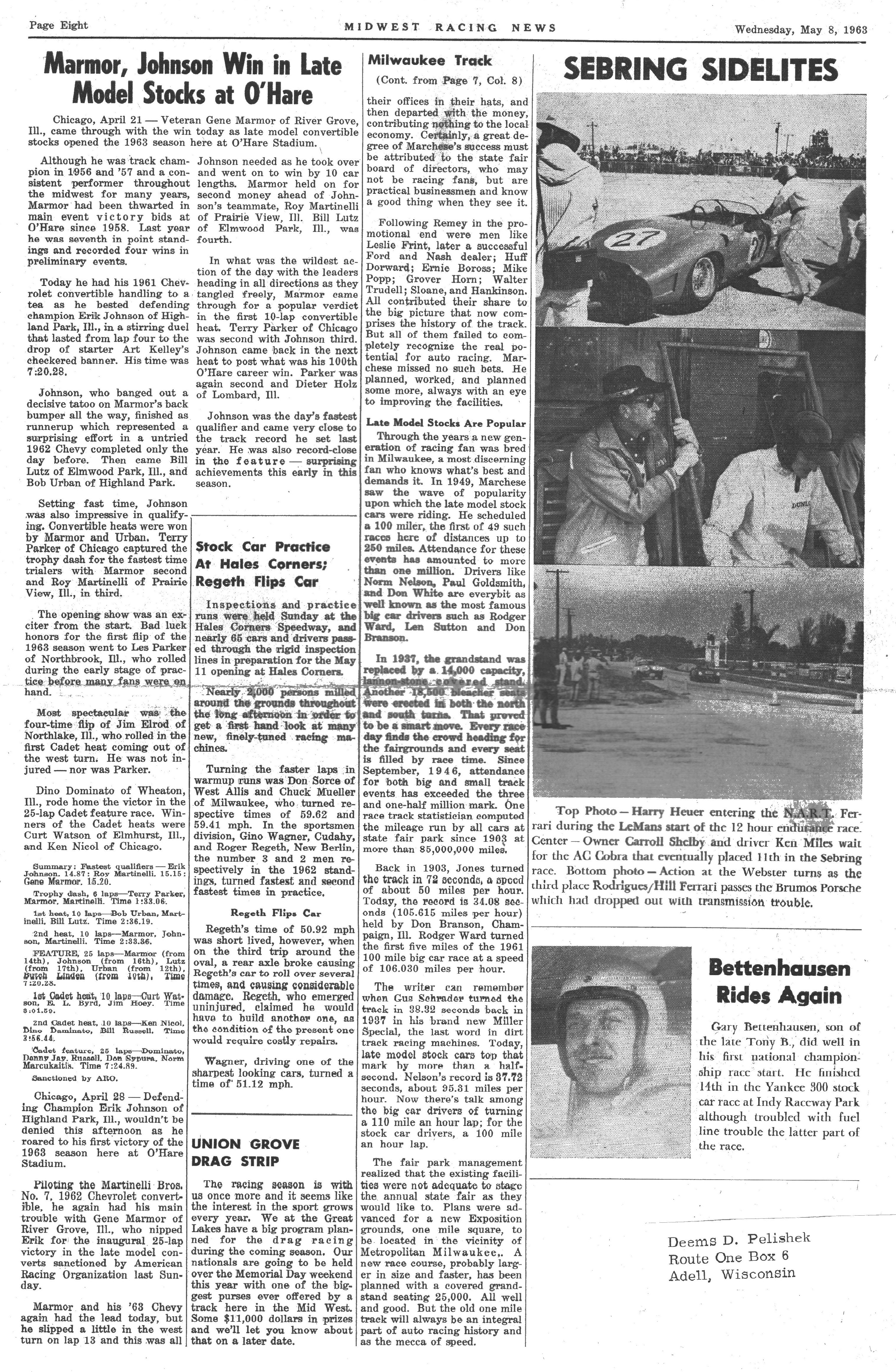 Midwest Racing News May 8, 1963 back cover