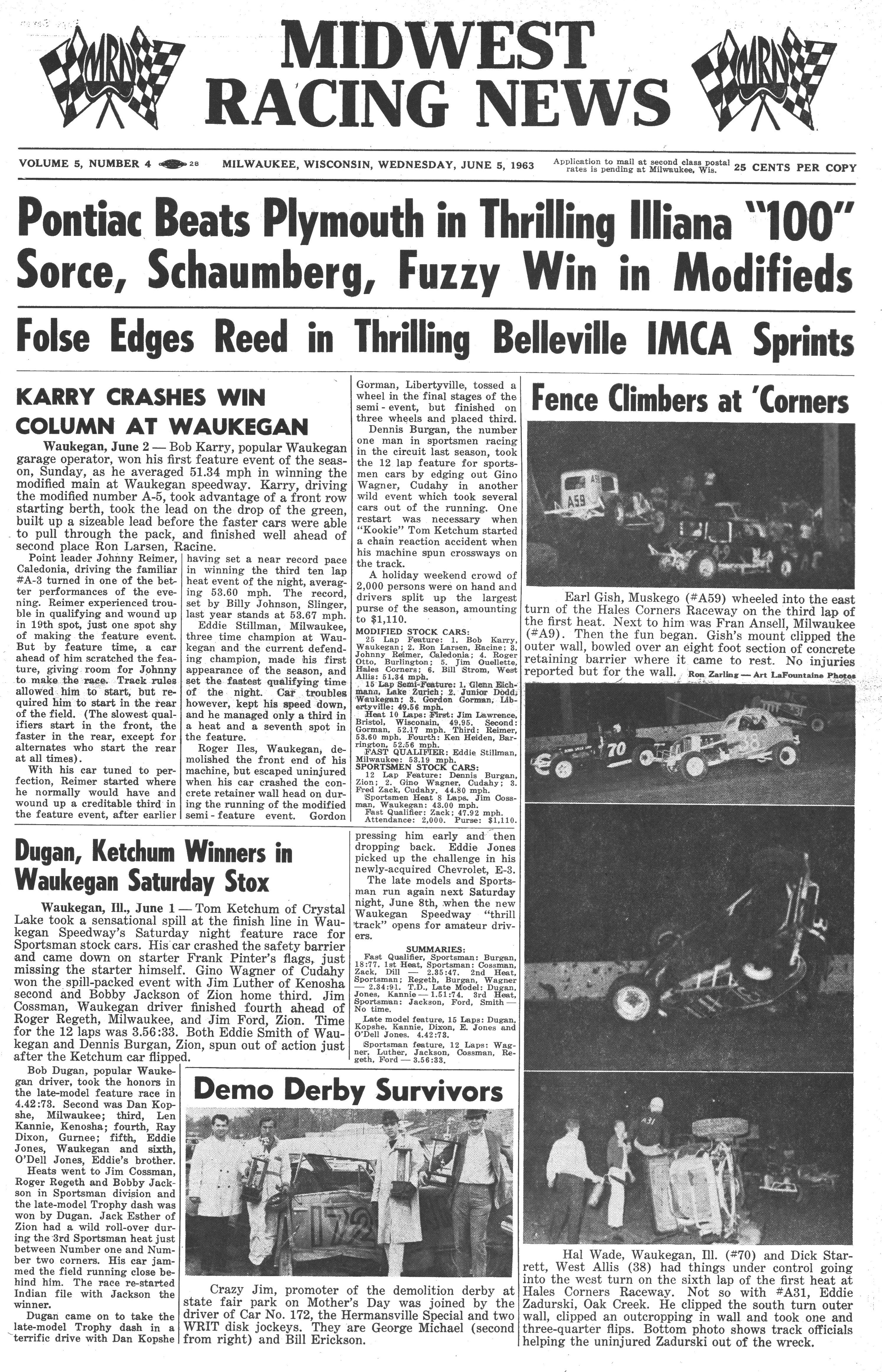 Midwest Racing News June 5, 1963 back cover