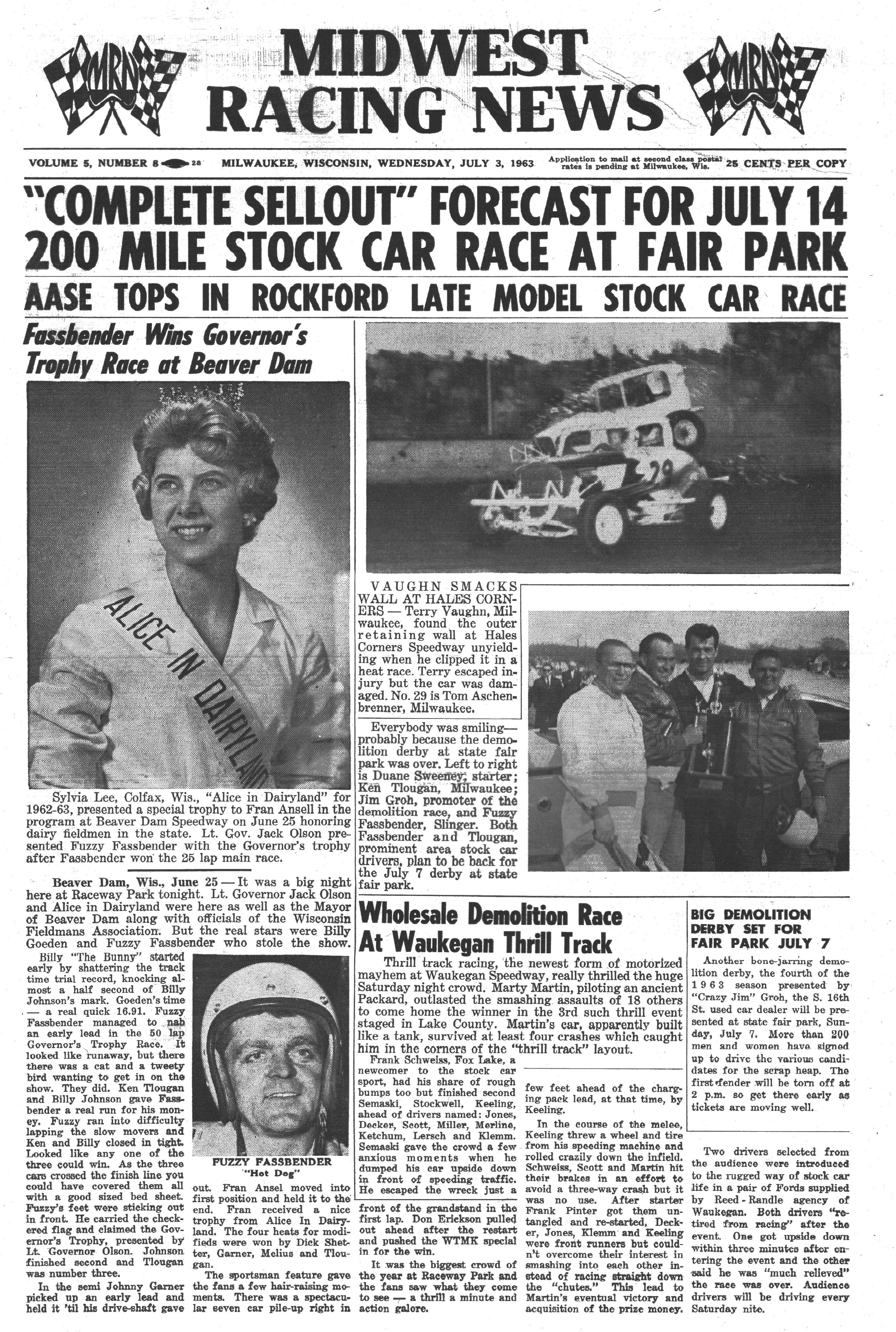 Midwest Racing News July 3, 1963 back cover