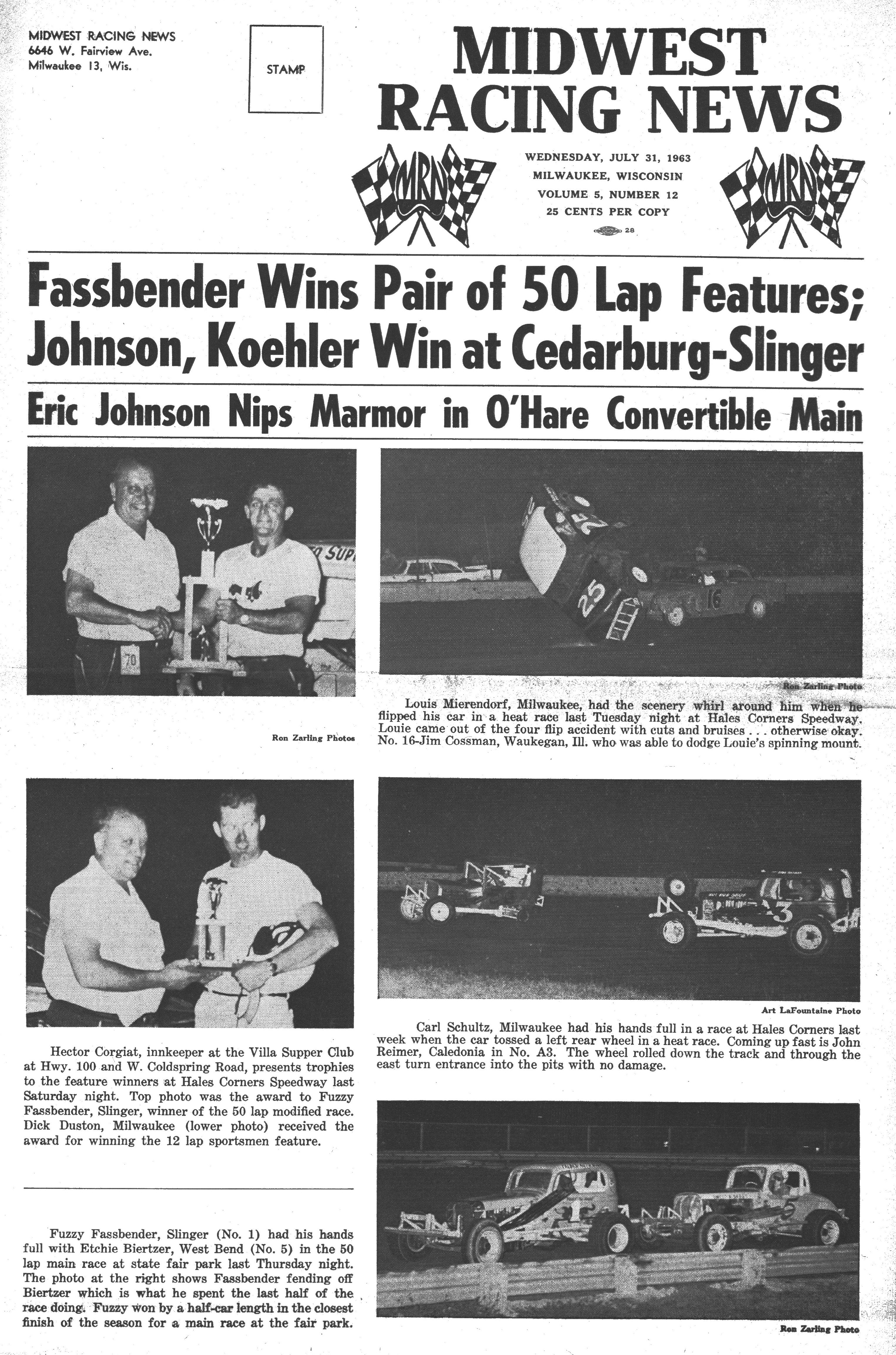 Midwest Racing News July 31, 1963 back cover