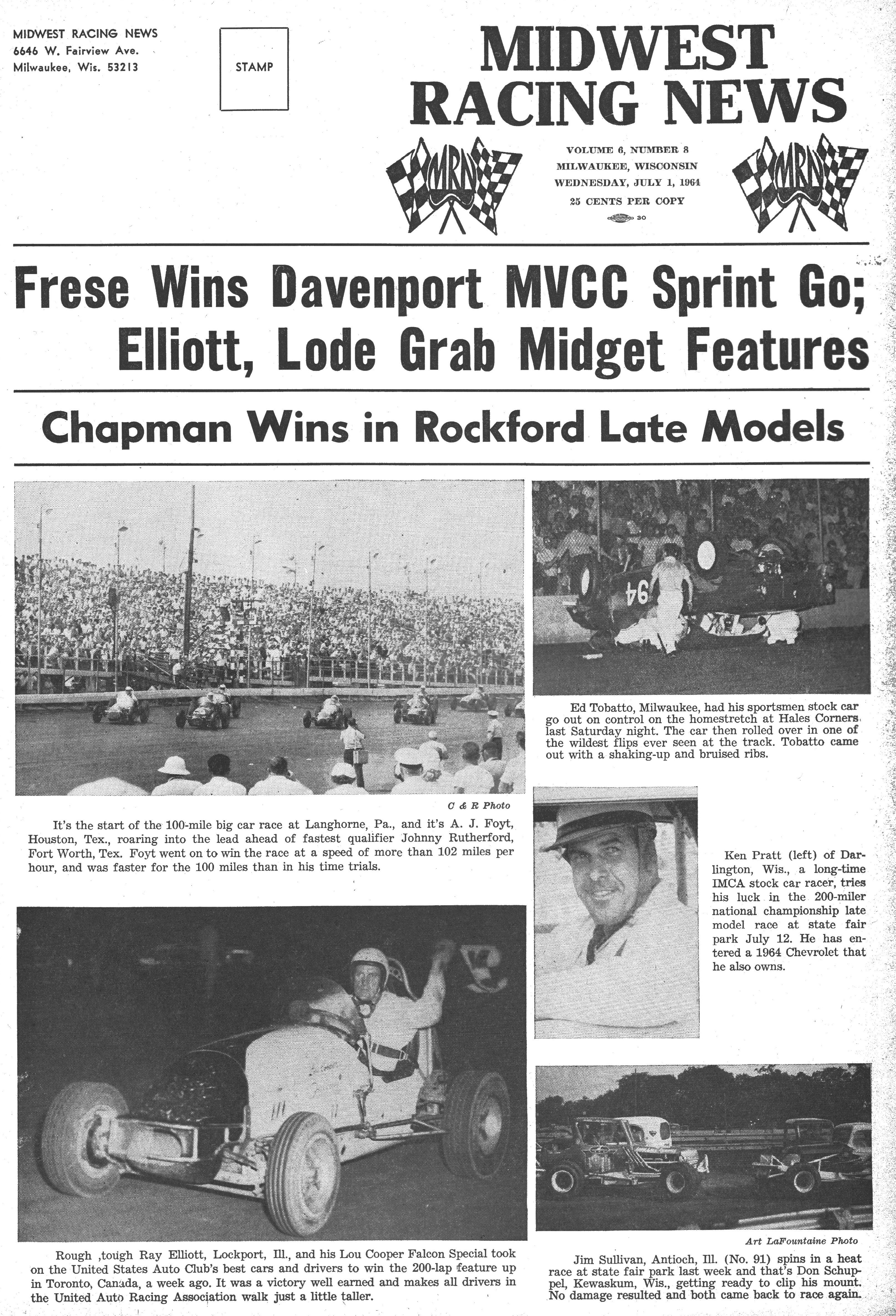 Midwest Racing News July 1, 1964 back cover