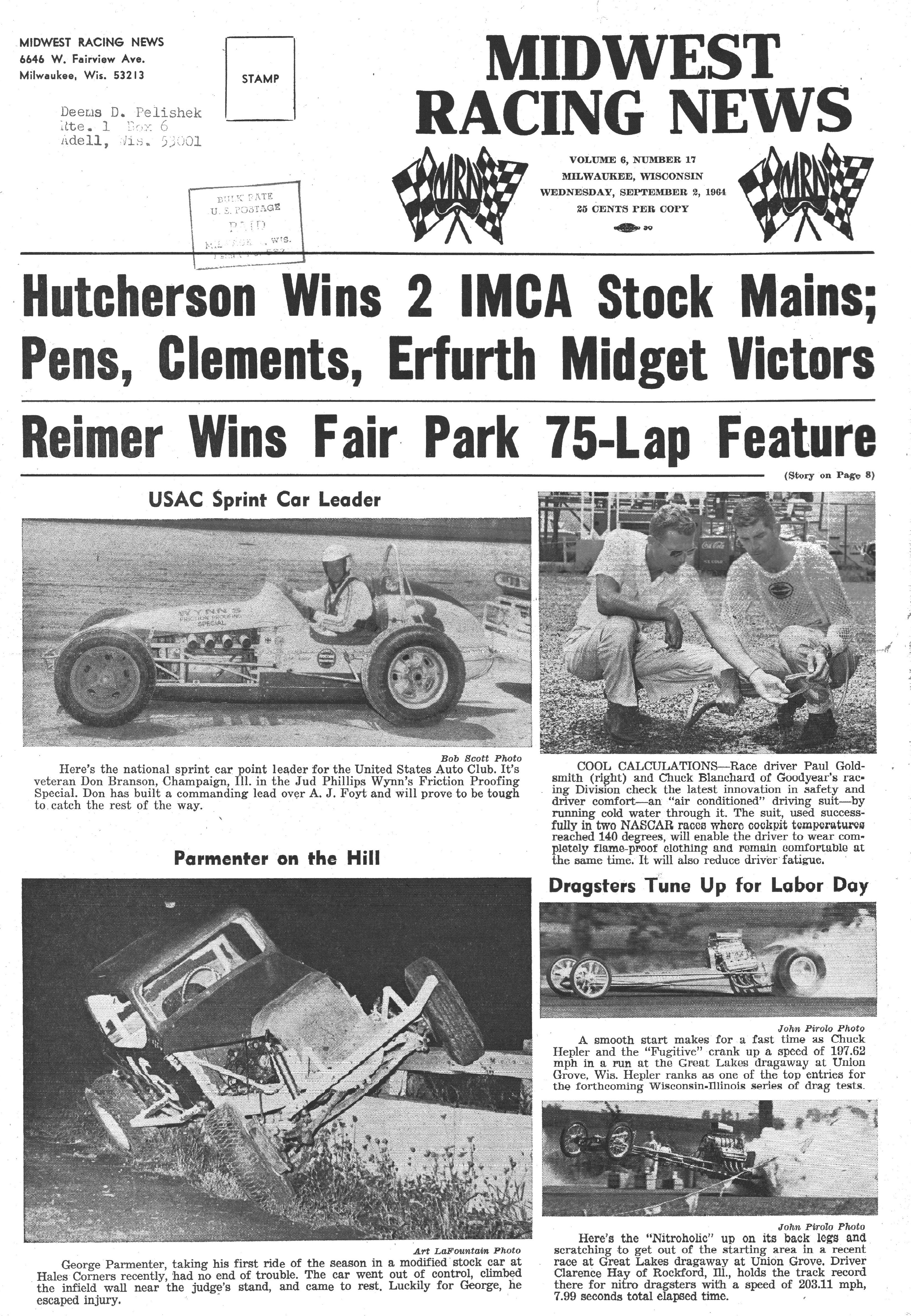 Midwest Racing News September 2, 1964 back cover