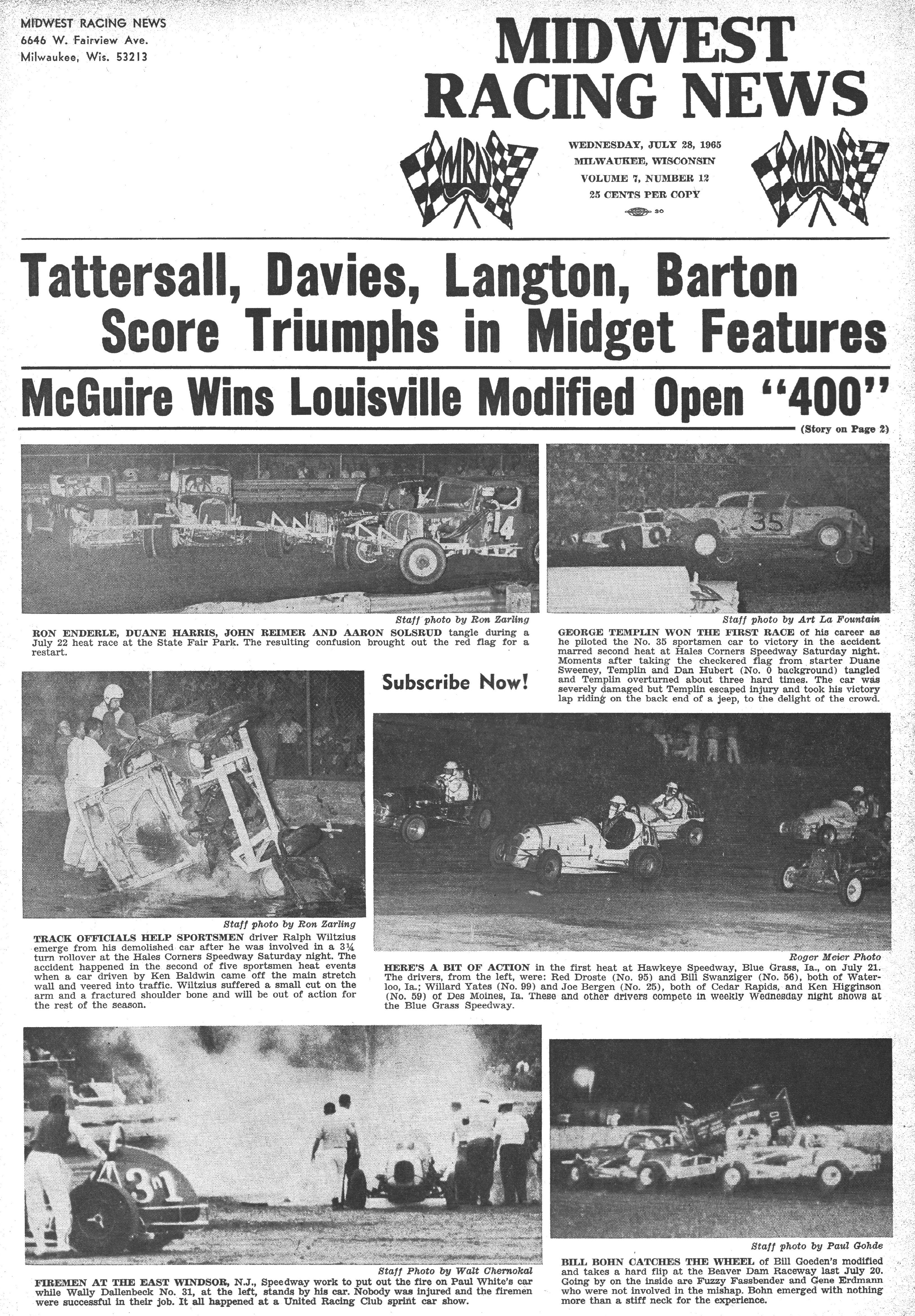 Midwest Racing News July 28, 1965 back cover