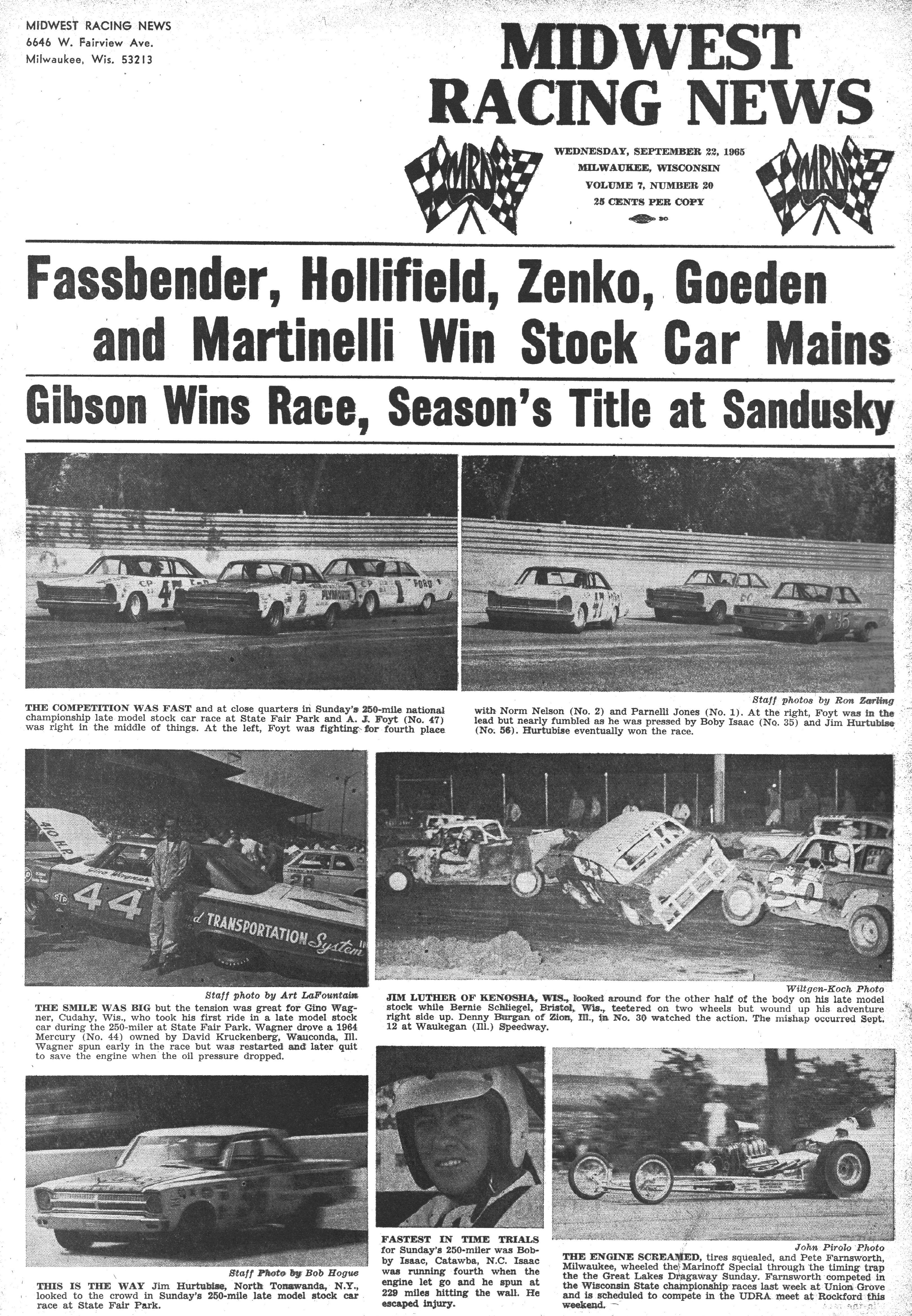 Midwest Racing News September 22, 1965 back cover