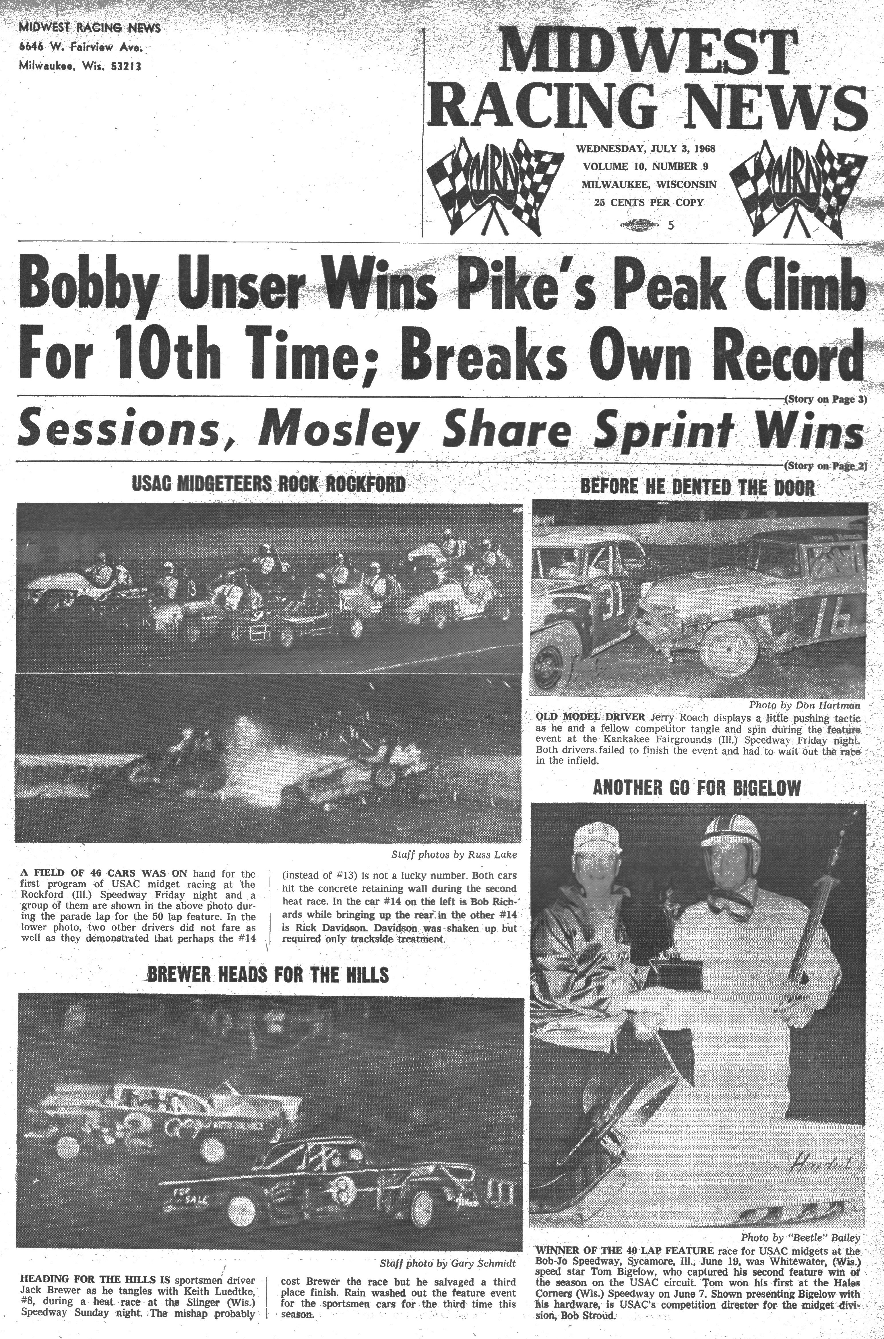 Midwest Racing News July 3, 1968 back cover