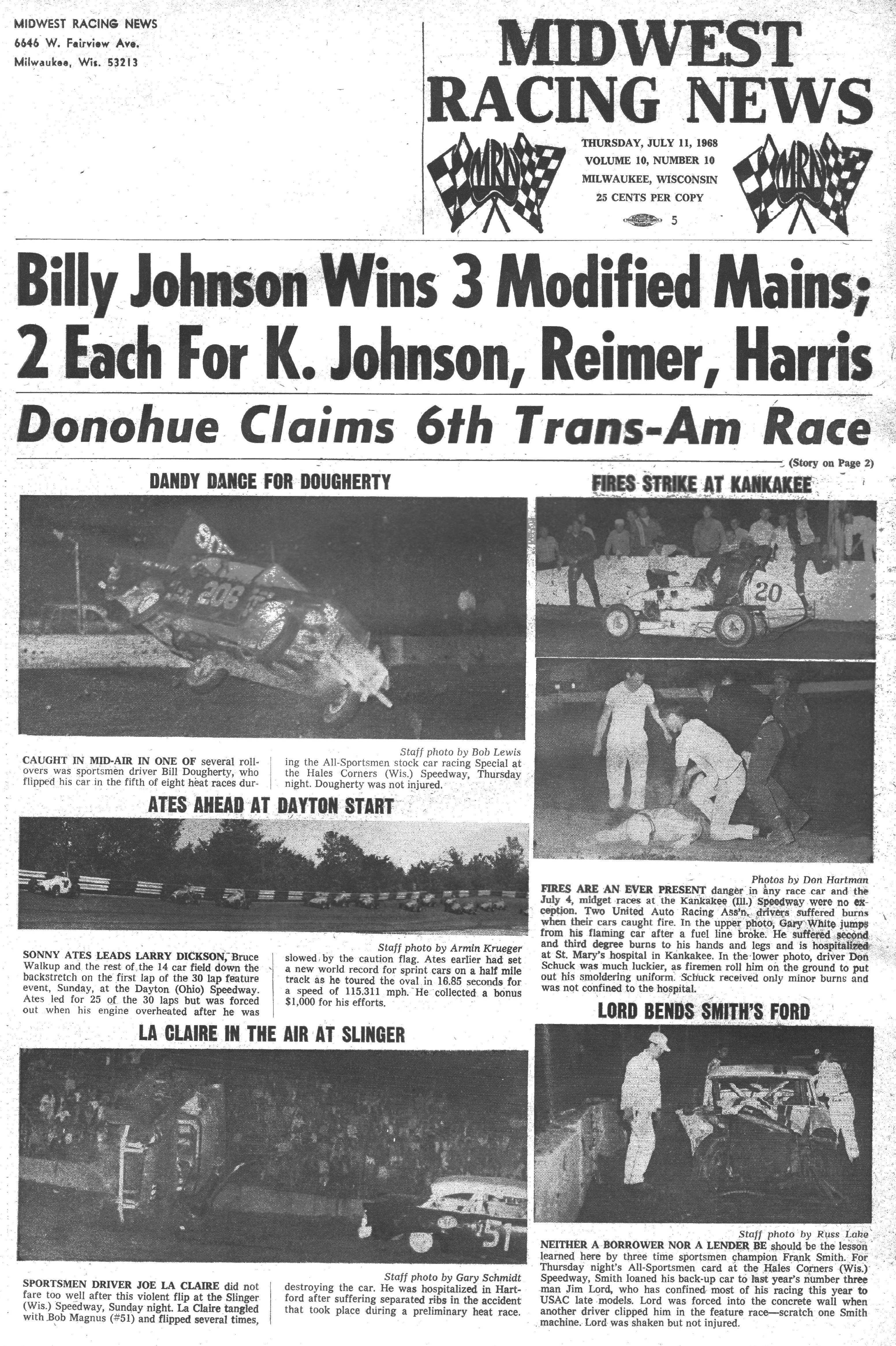Midwest Racing News July 11, 1968 back cover