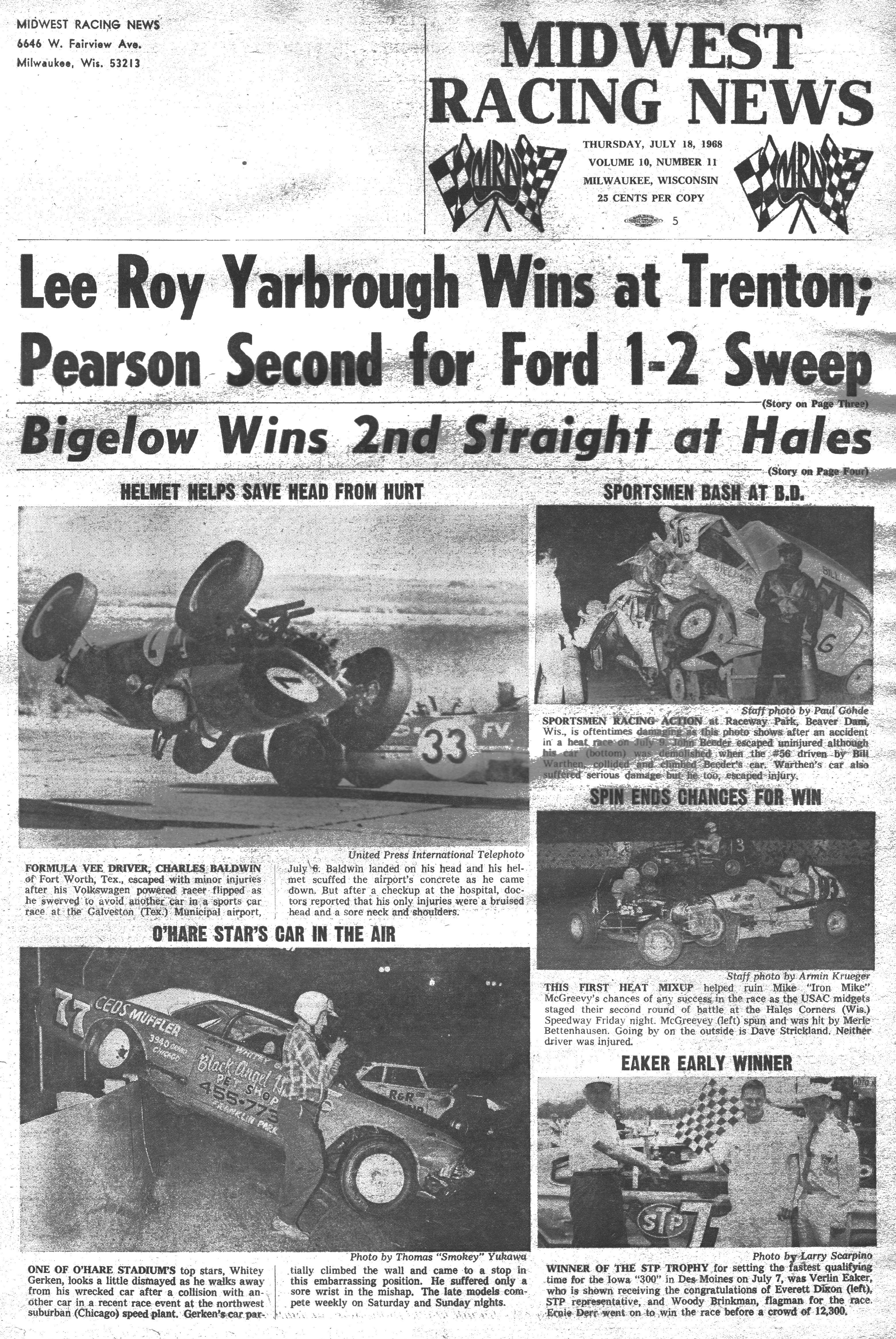 Midwest Racing News July 18, 1968 back cover