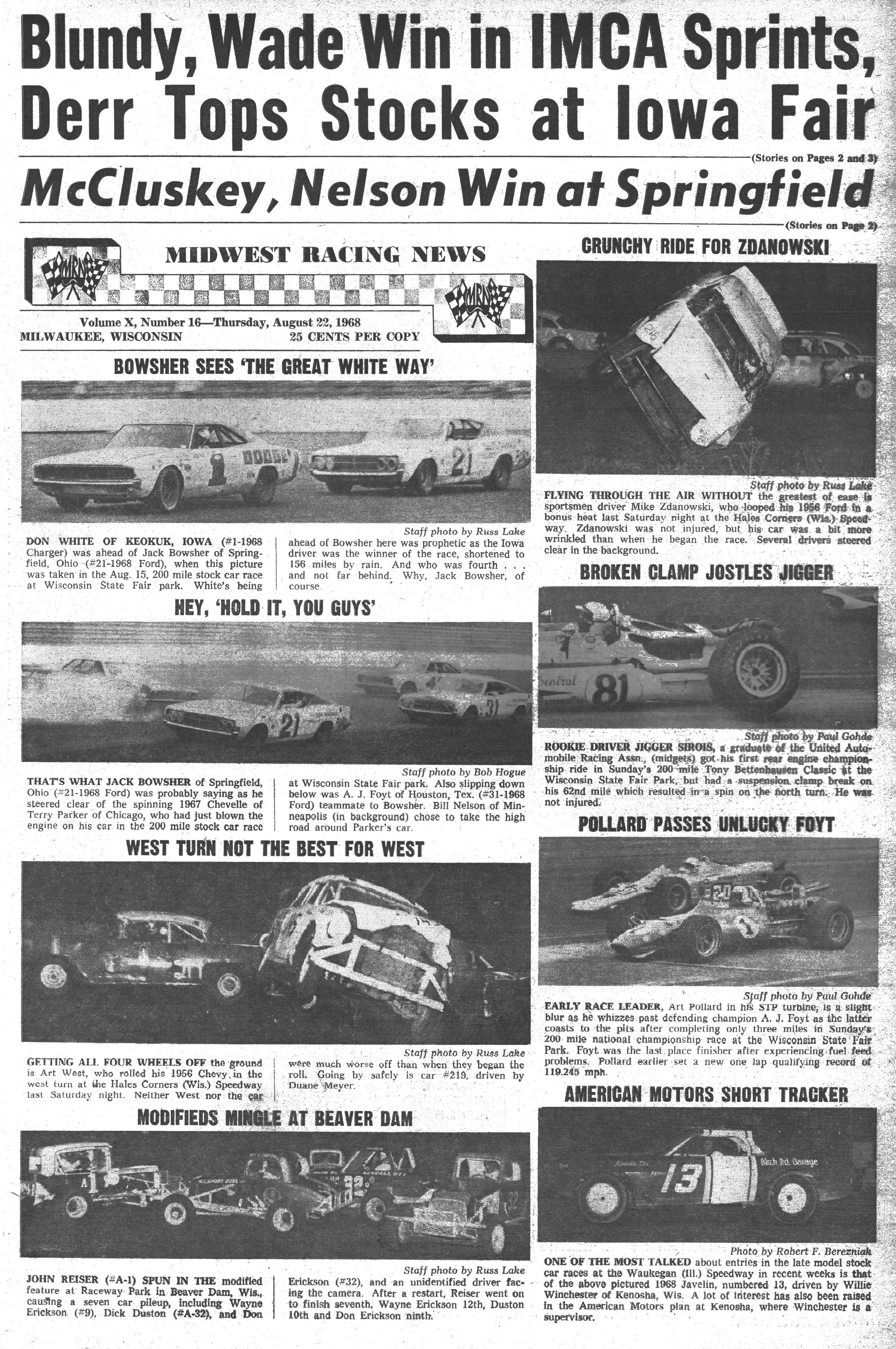 Midwest Racing News August 22, 1968 back cover