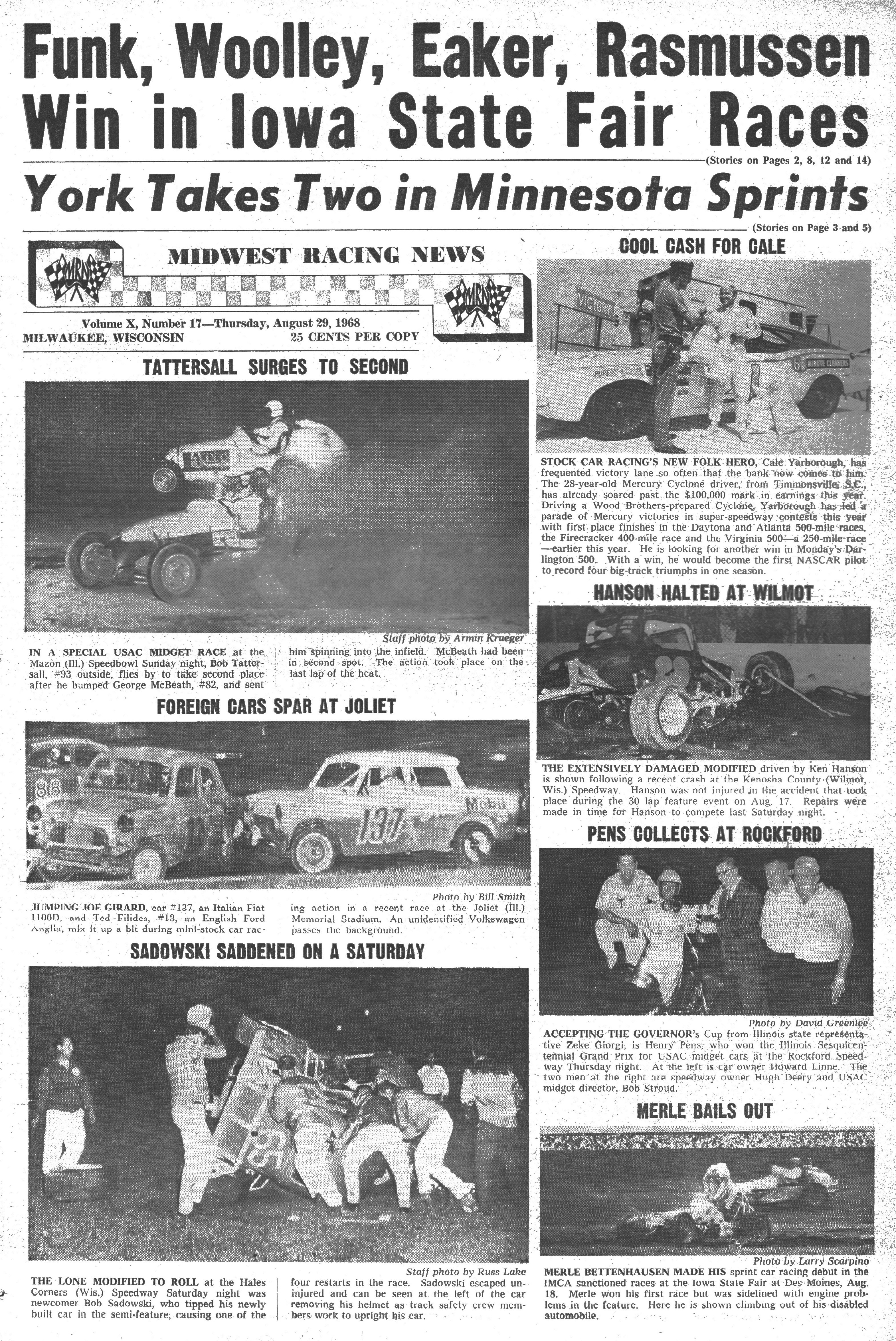 Midwest Racing News August 29, 1968 back cover