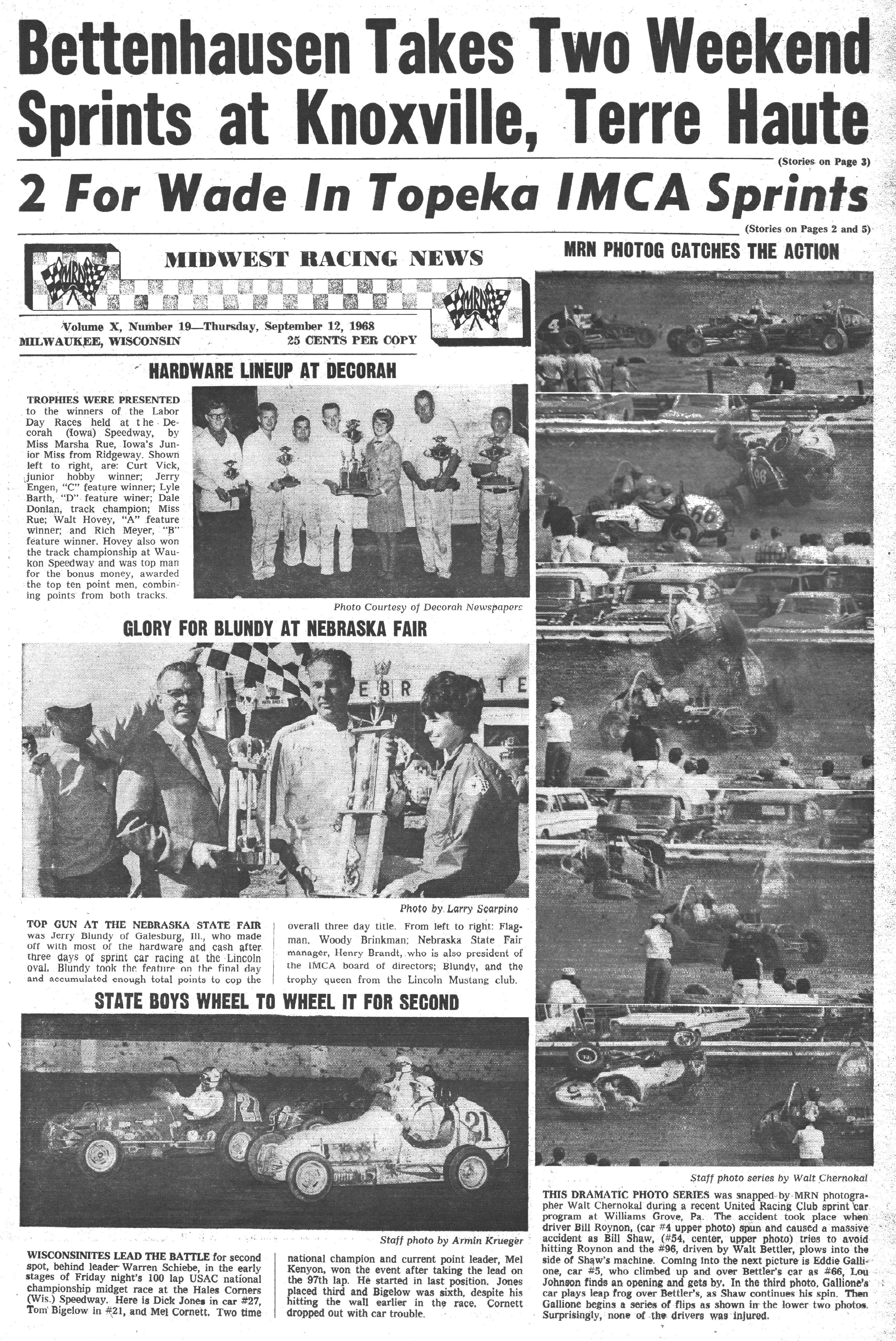 Midwest Racing News September 12, 1968 back cover