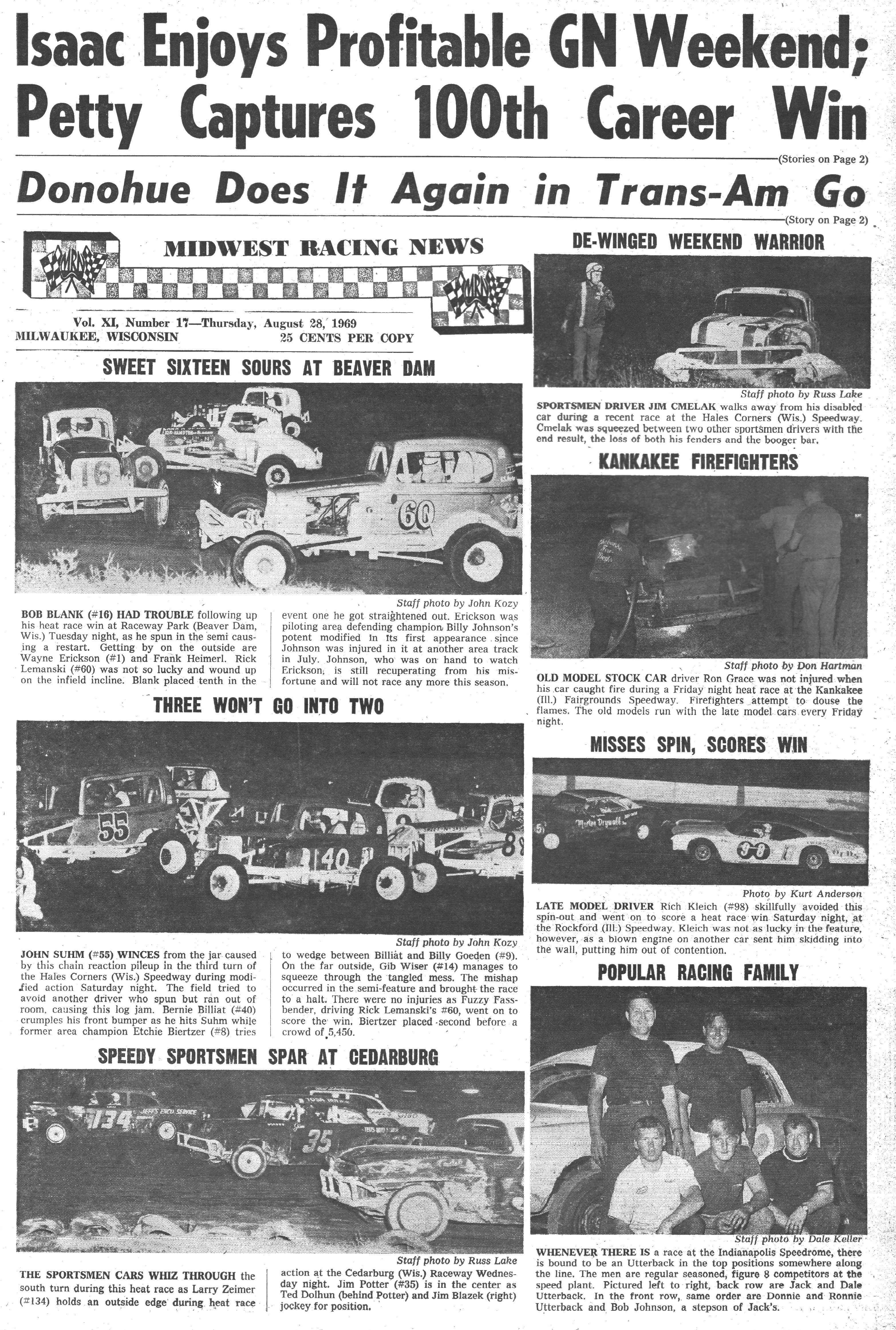 Midwest Racing News August 28, 1969 back cover