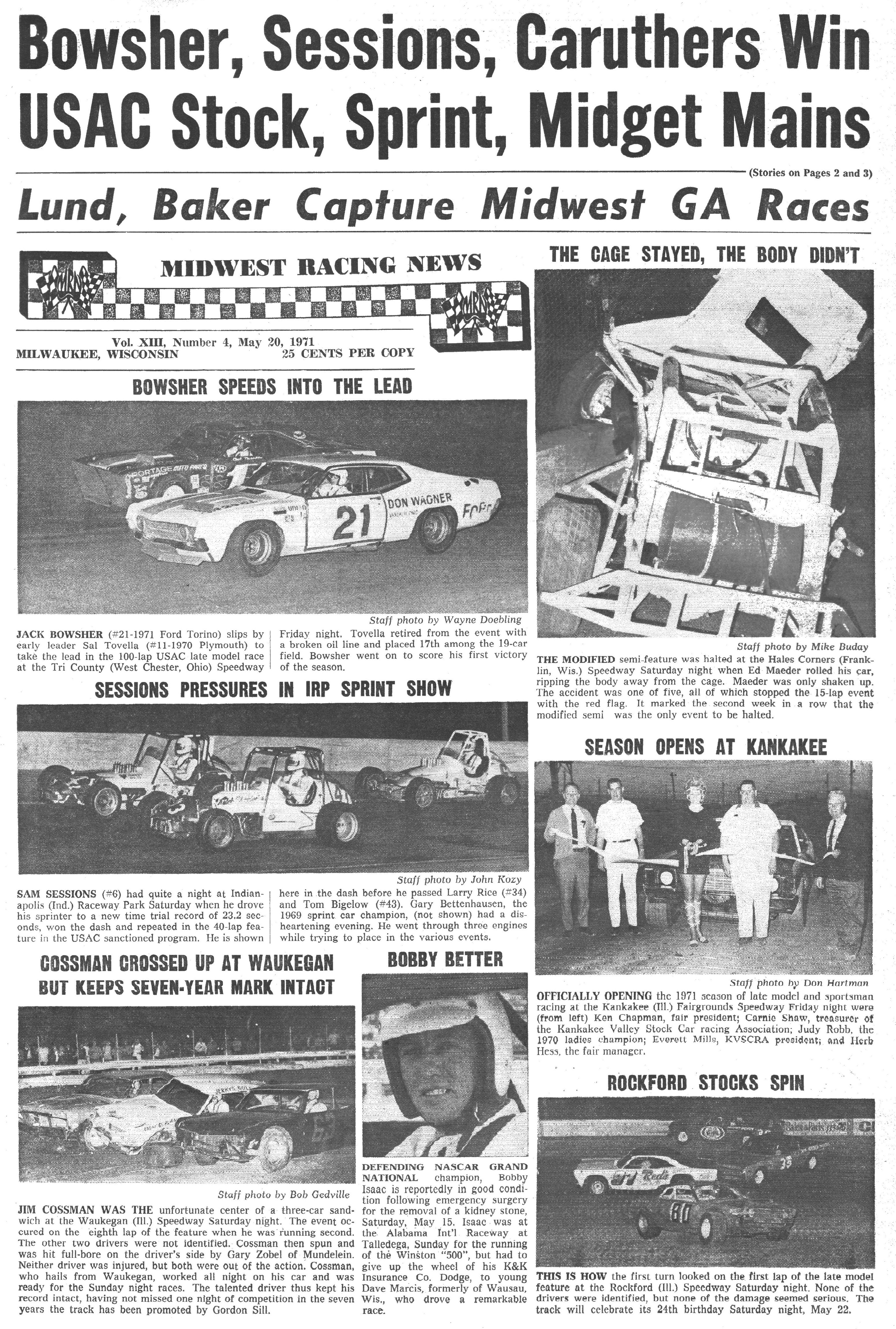 Midwest Racing News May 20, 1971 back cover