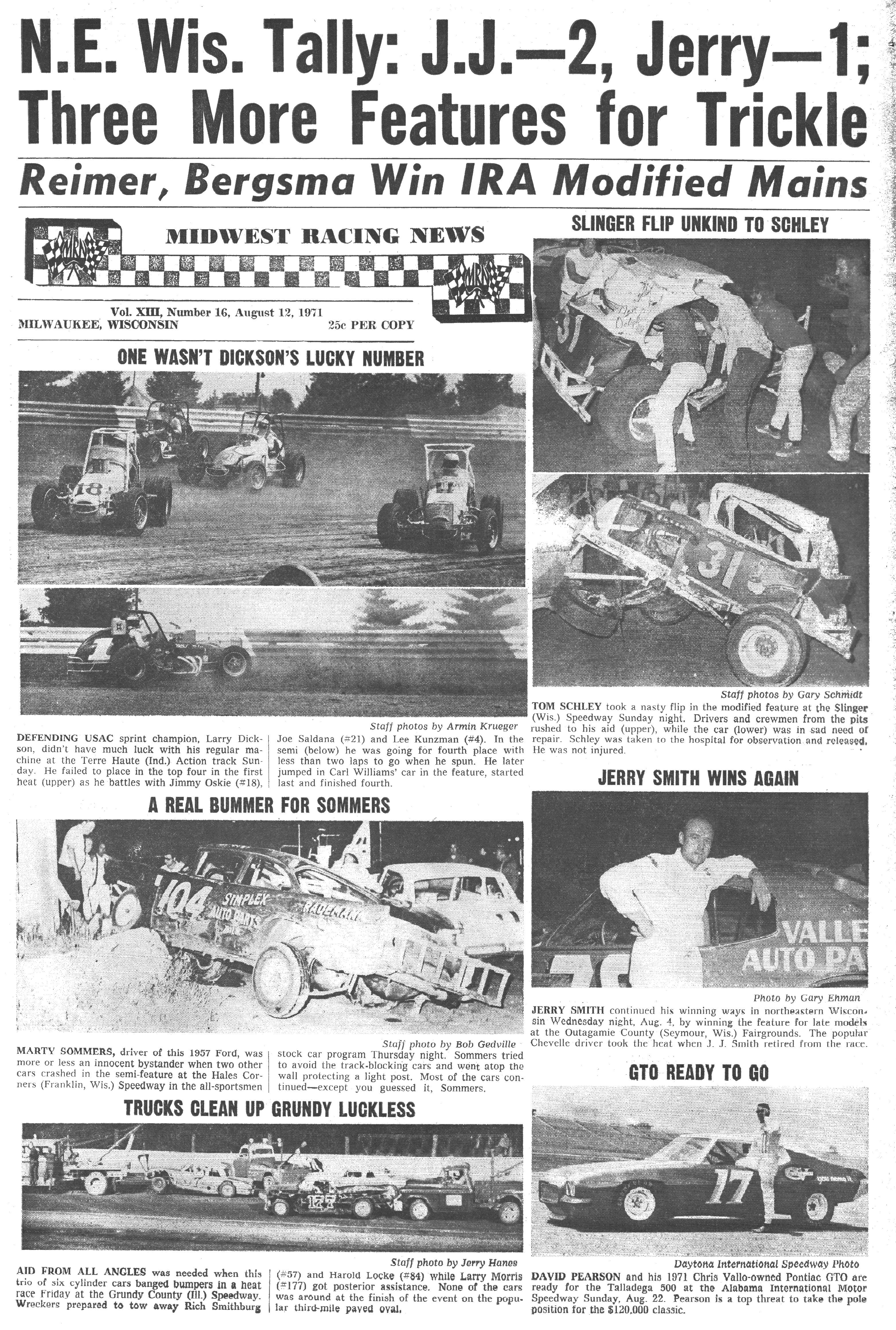 Midwest Racing News August 12, 1971 back cover