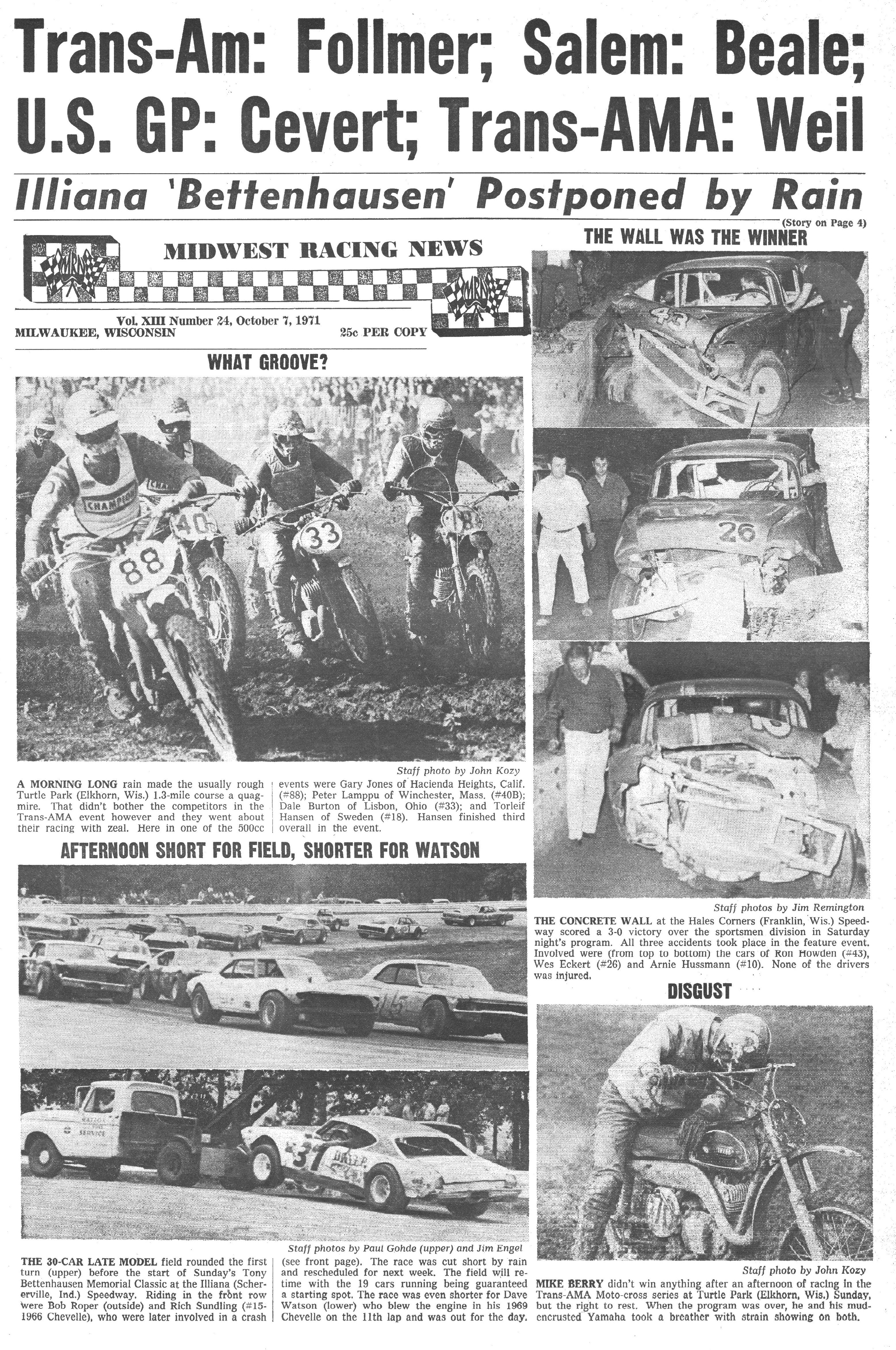 Midwest Racing News October 7, 1971 back cover