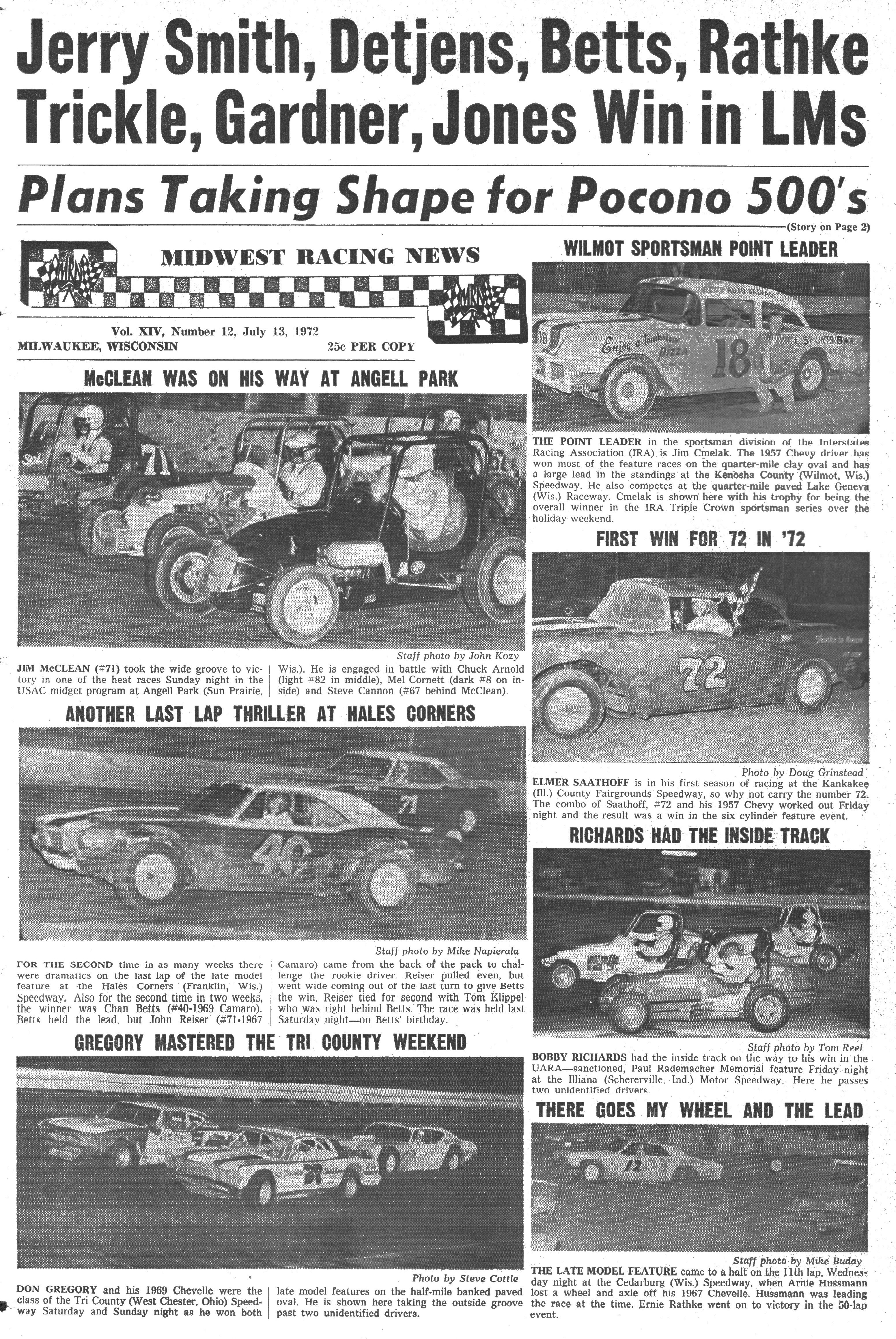 Midwest Racing News July 13, 1972 back cover