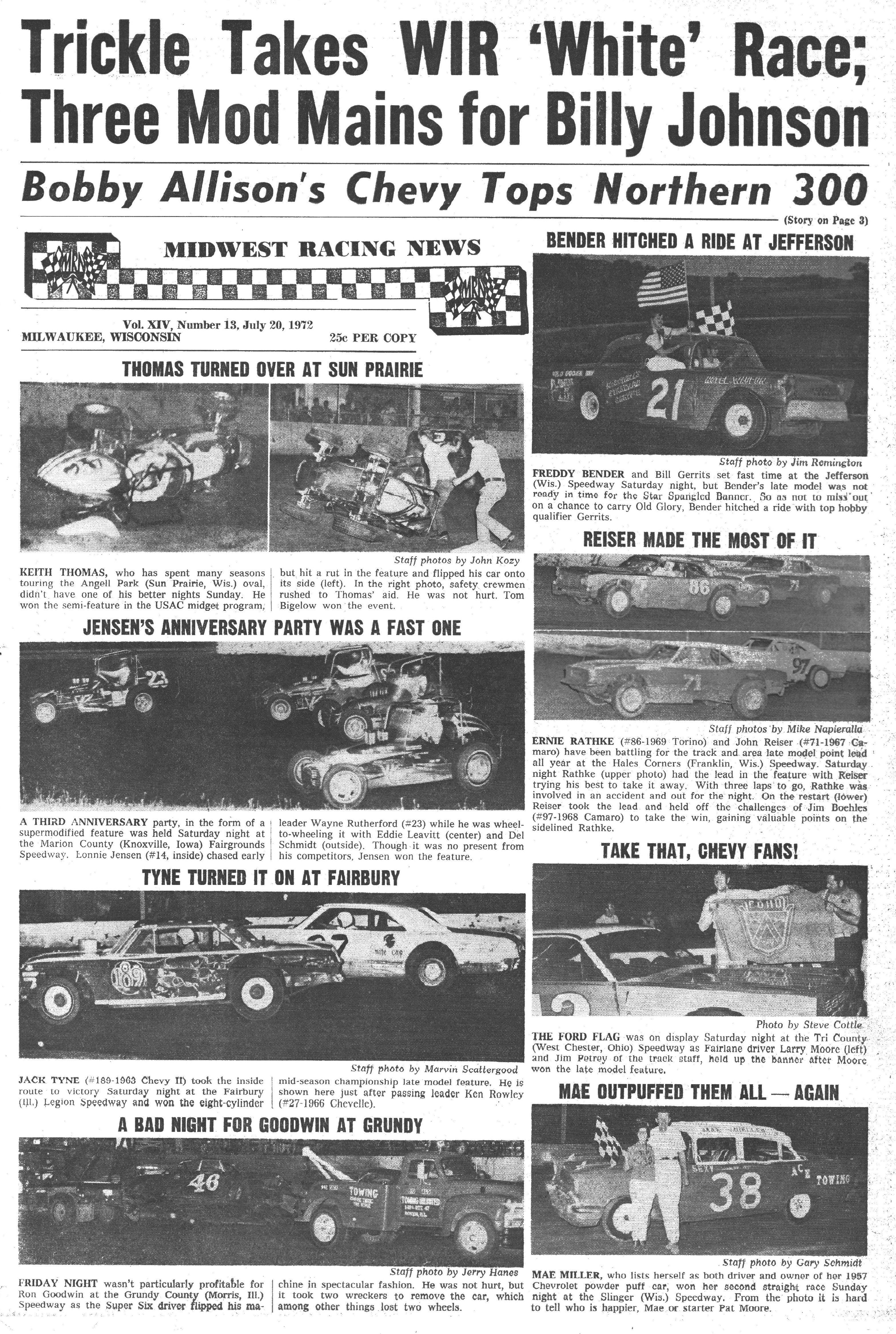 Midwest Racing News July 20, 1972 back cover