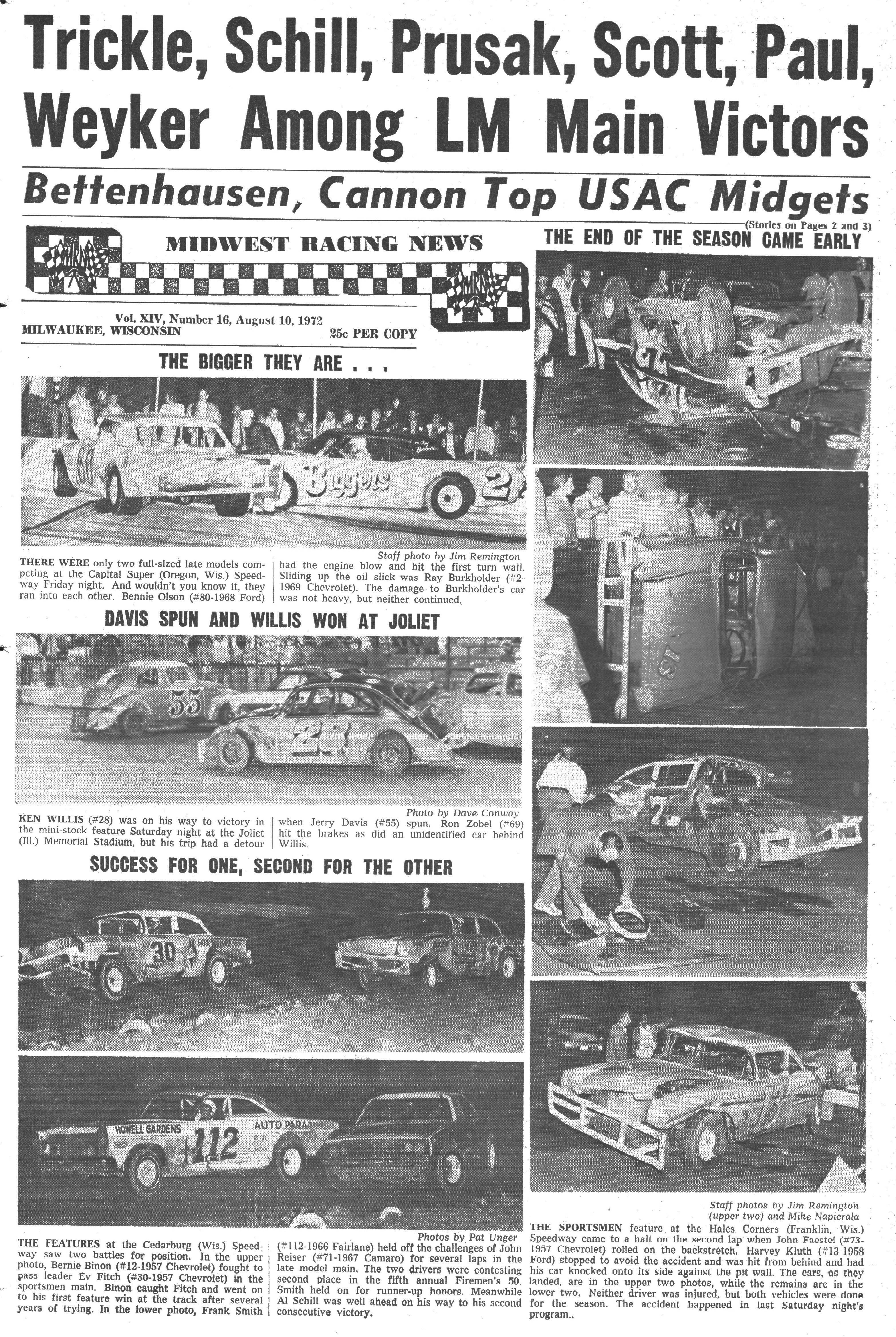 Midwest Racing News August 10, 1972 back cover