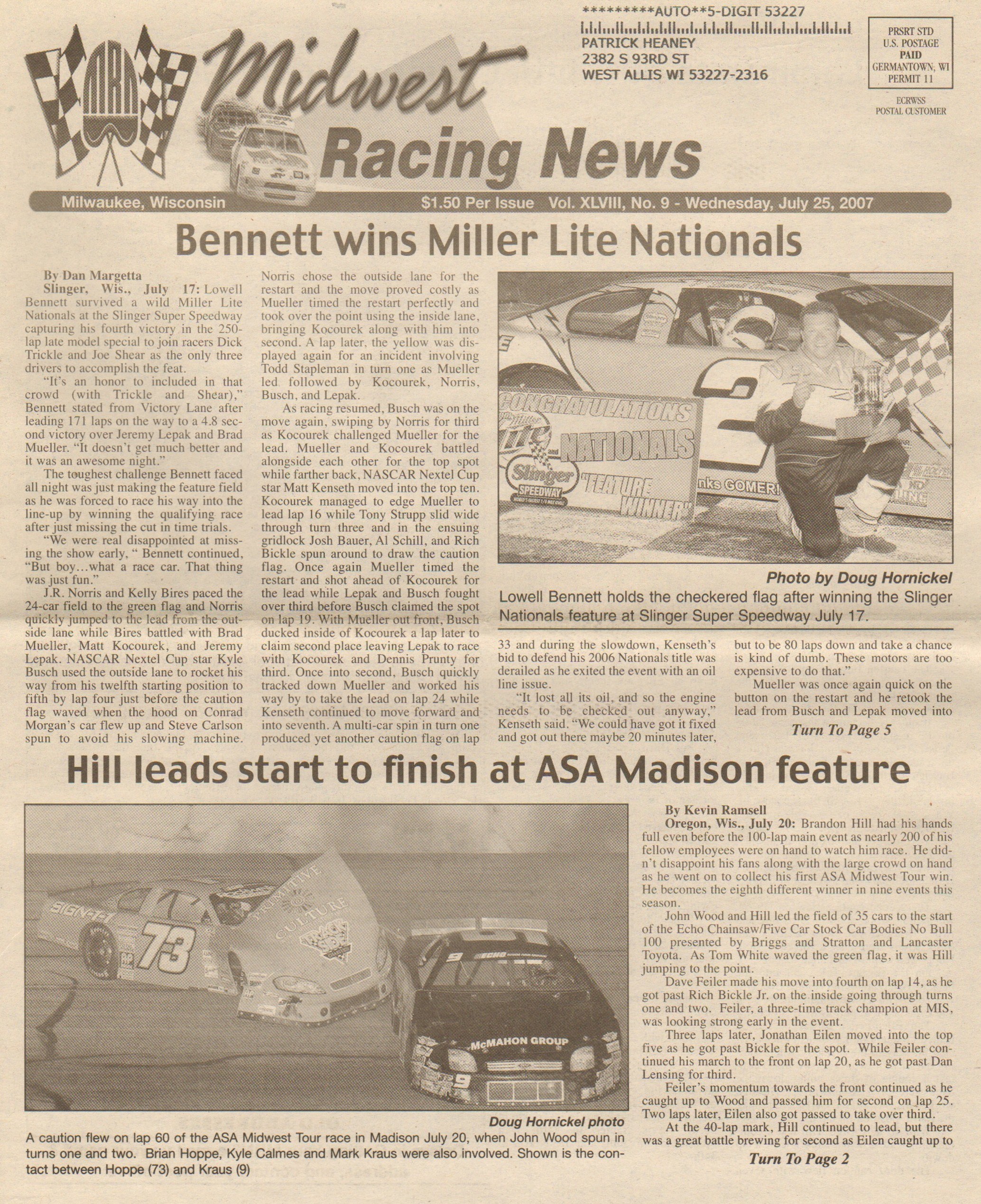 Midwest Racing News July 25, 2007