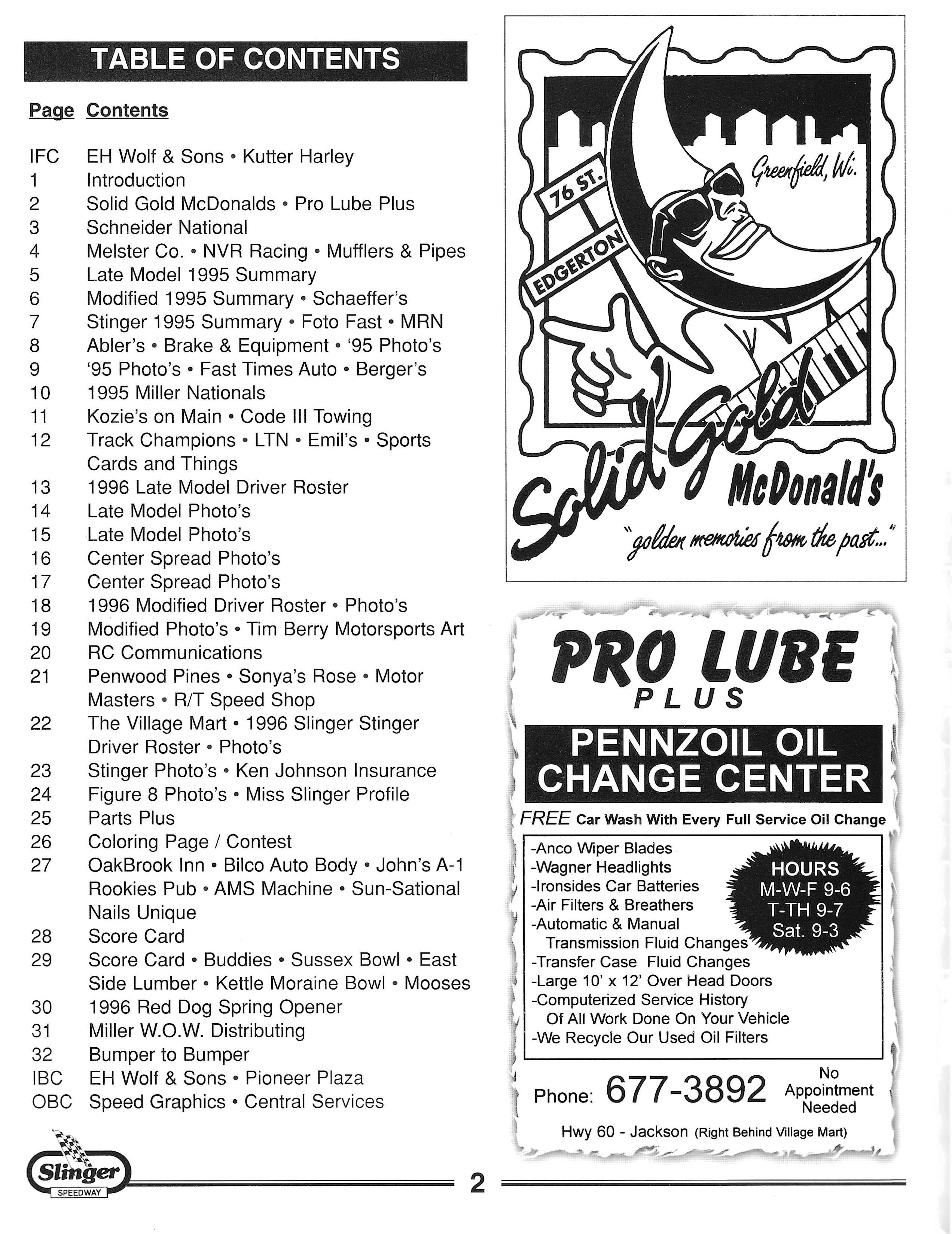 1996 Slinger Speedway Yearbook page 5
