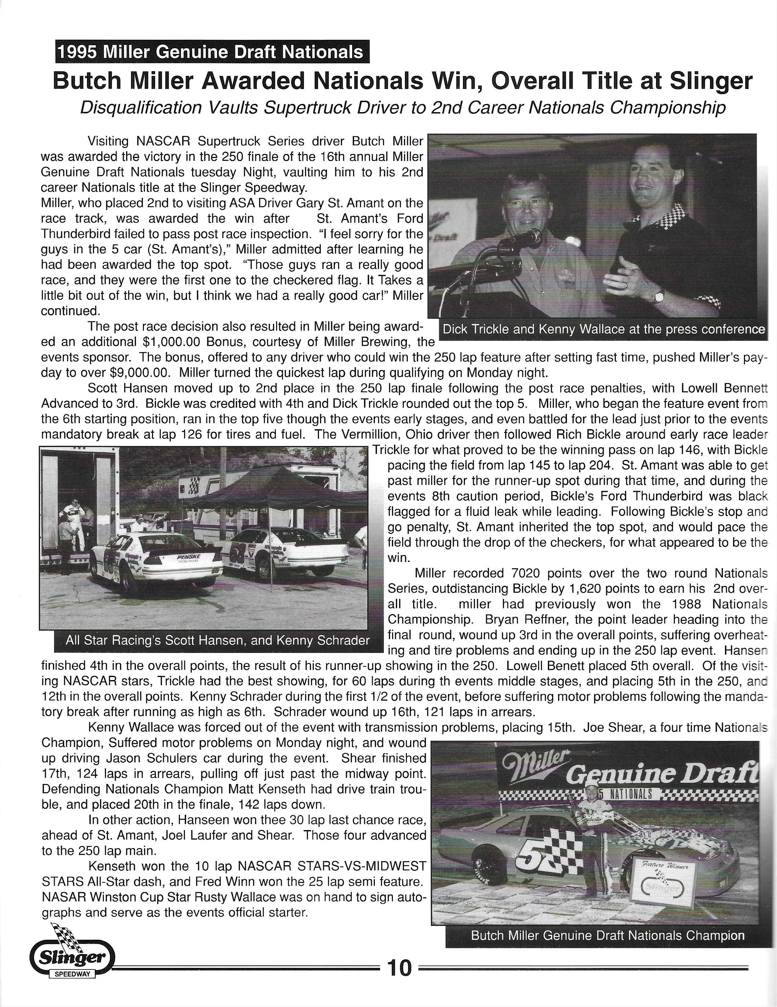 1996 Slinger Speedway Yearbook page 13