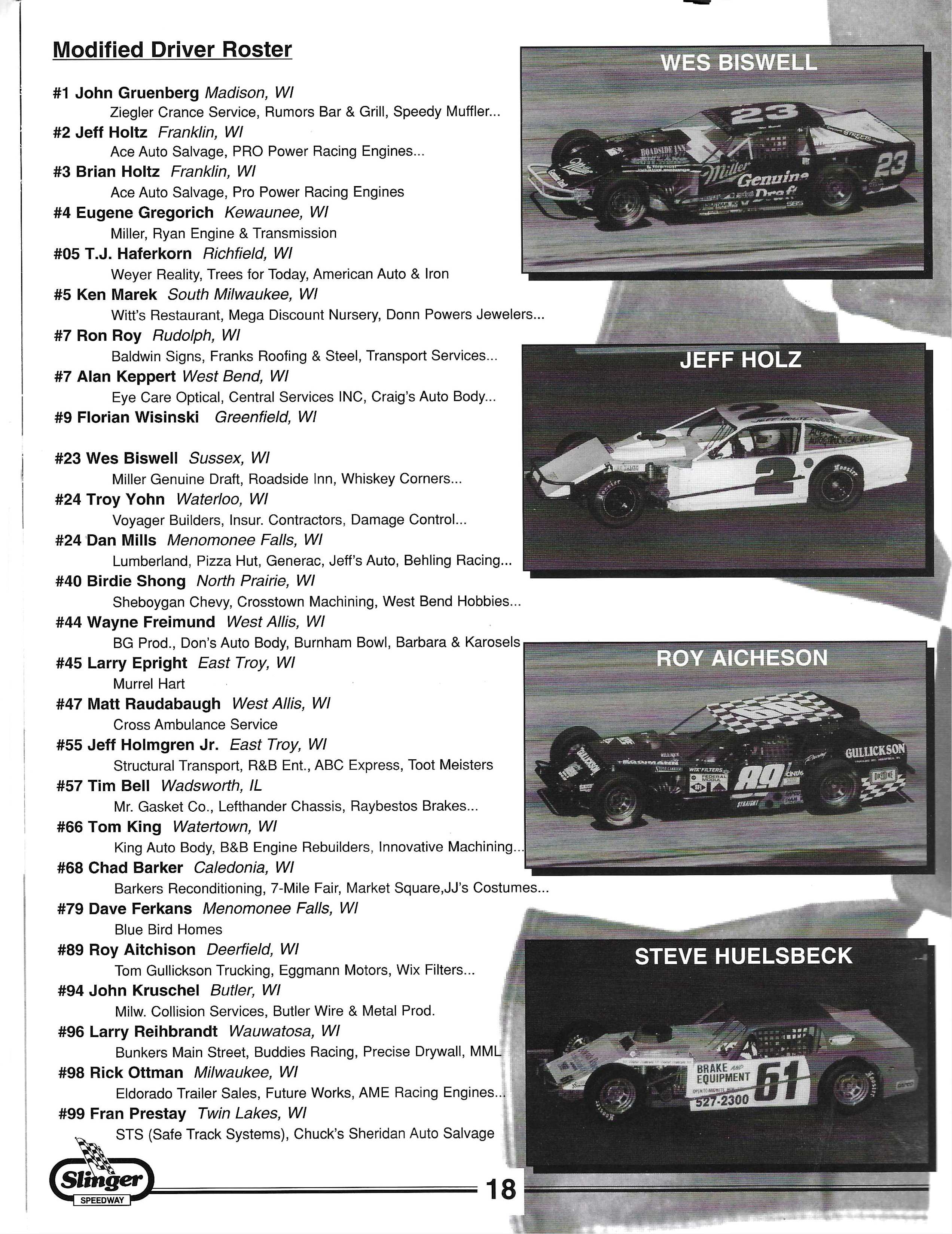 1996 Slinger Speedway Yearbook page 21