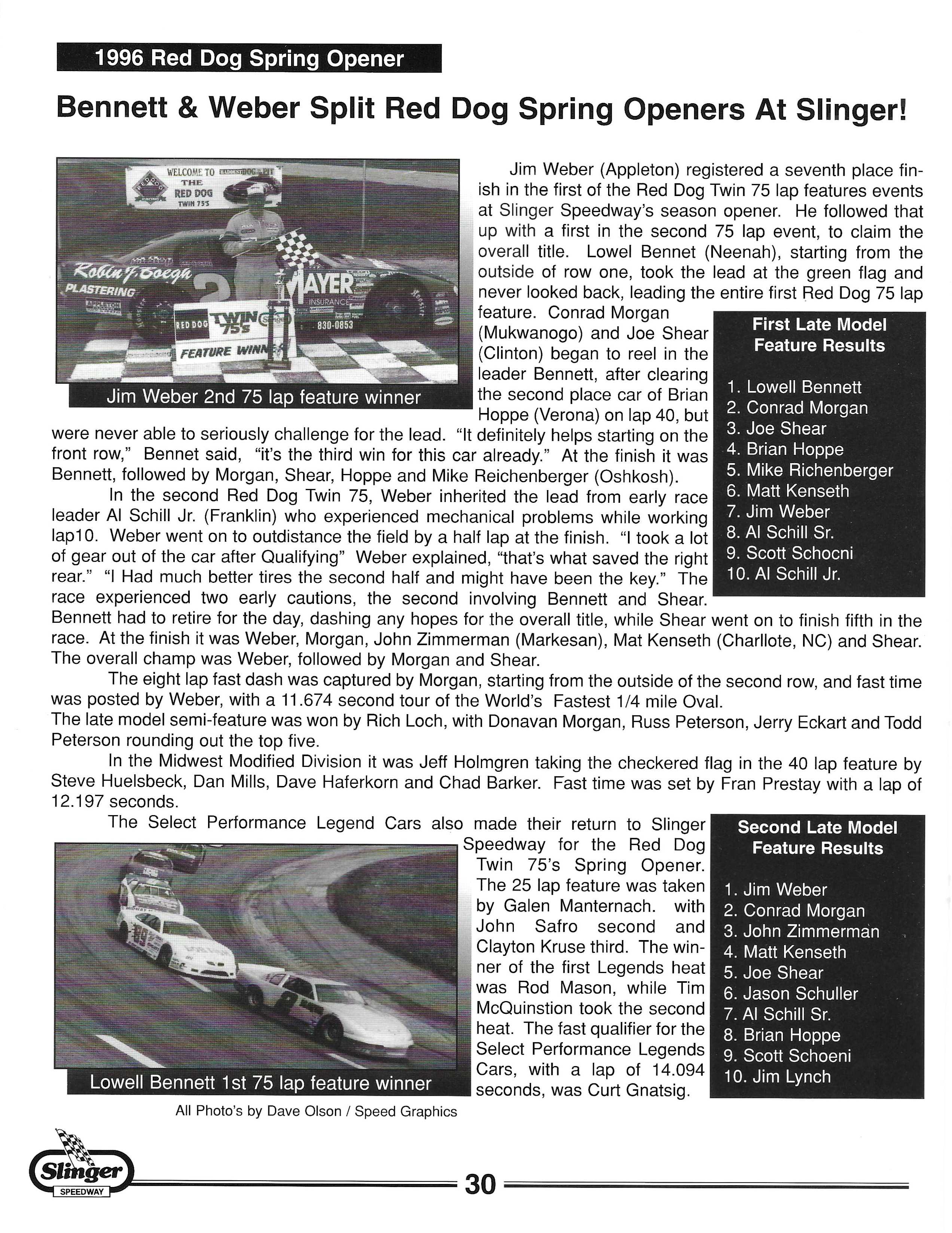 1996 Slinger Speedway Yearbook page 31